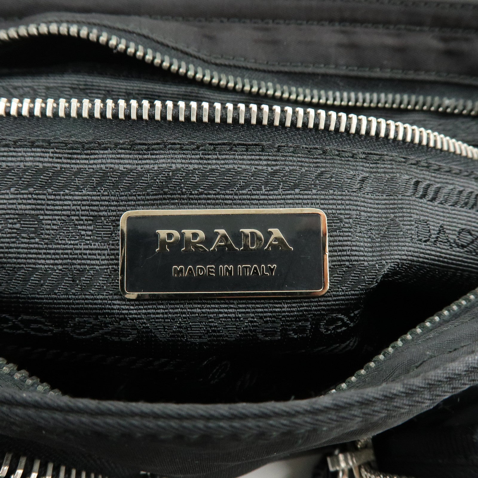 PRADA Triangle Logo Nylon Saffiano Leather Shoulder Bag Black BT0464