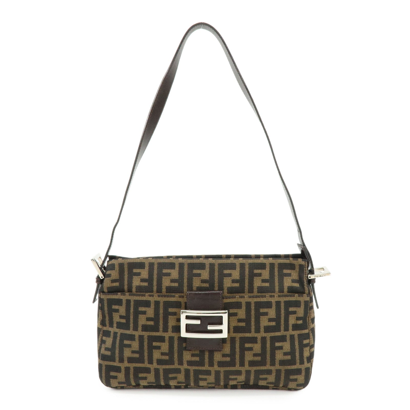 FENDI Zucca Canvas Leather Shoulder Bag Hand Bag Brown Black 26566
