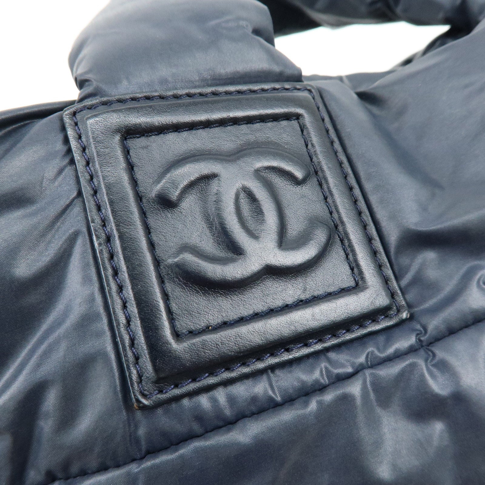 CHANEL COCO Cocoon Nylon Leather Tote MM Hand Bag Navy A48611