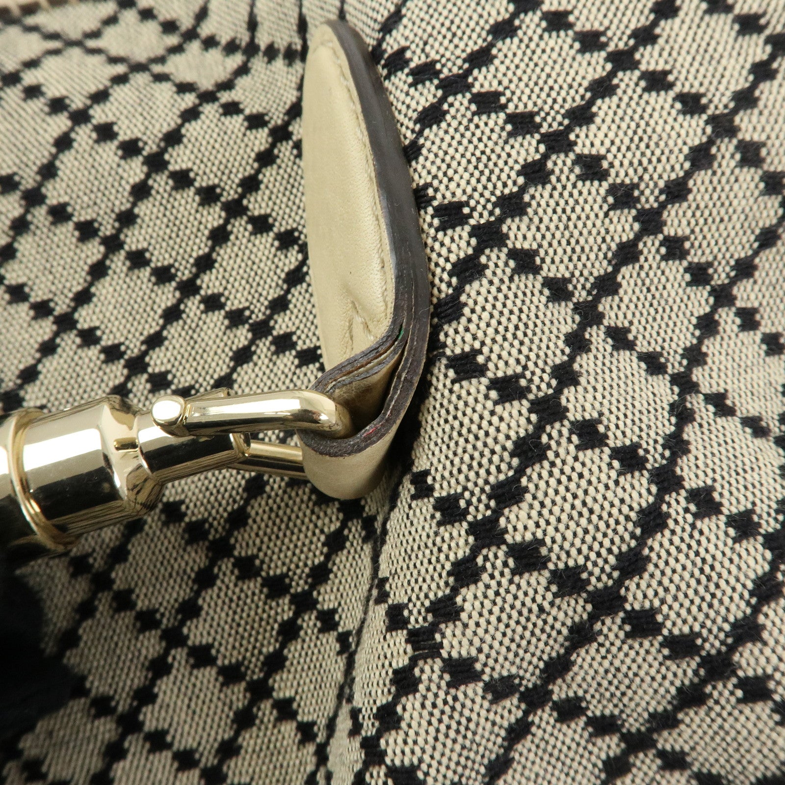GUCCI New Jackie Bamboo Diamante Canvas Leather 2Way Bag 246907