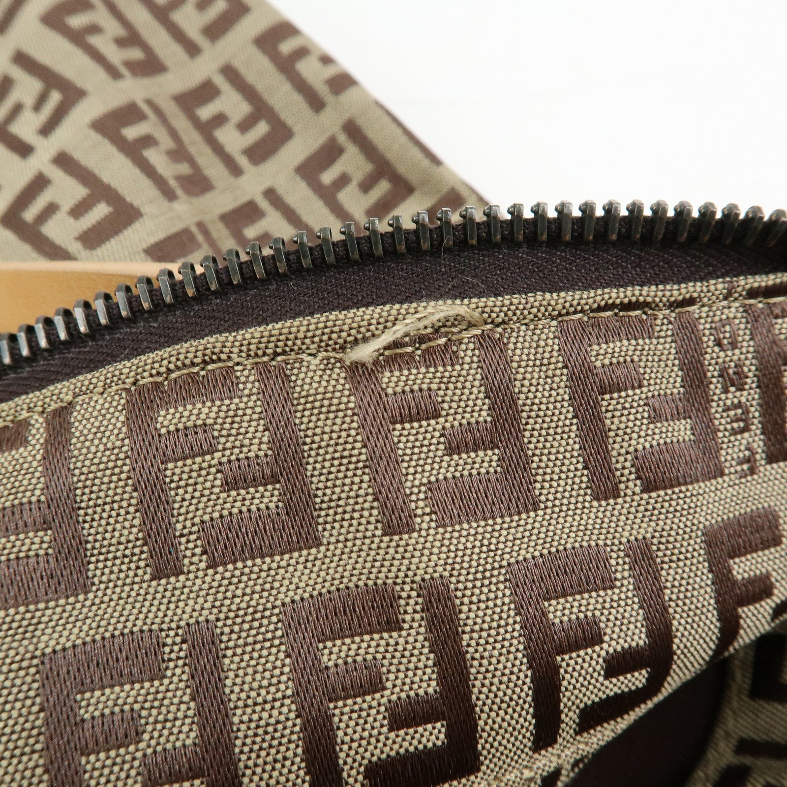 FENDI Zucchino Canvas Leather Tote Bag Shoulder Bag Beige 8BH024