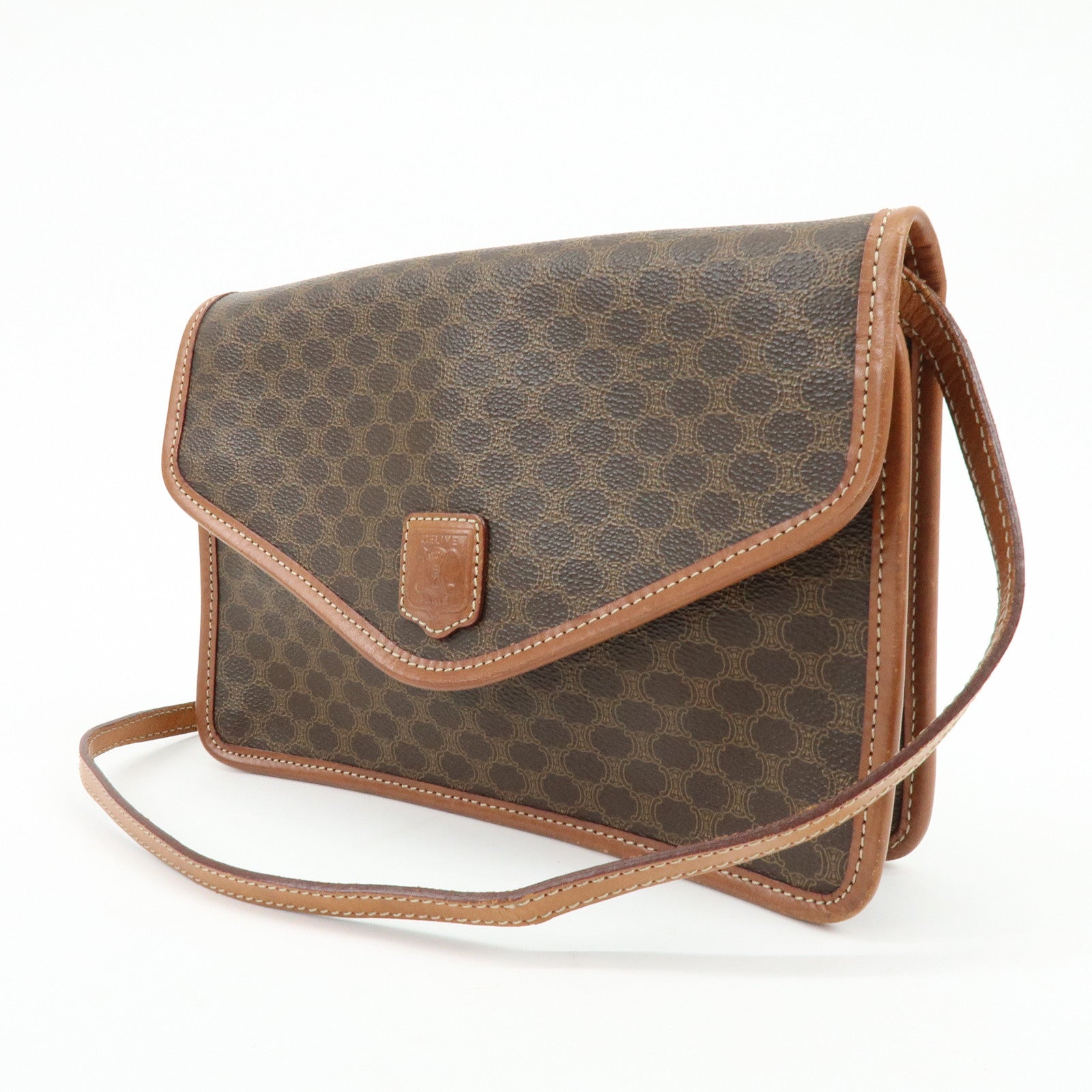 CELINE Macadam PVC Leather Shoulder Bag Crossbody Bag Brown