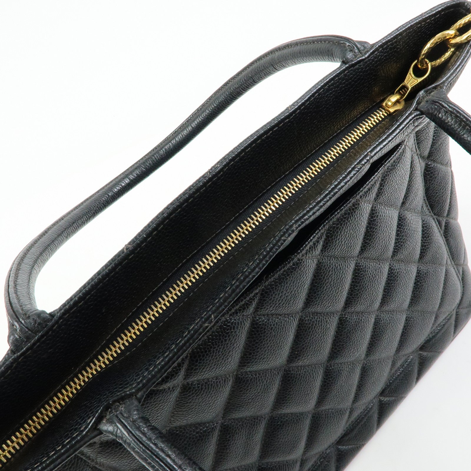CHANEL Matelasse COCO Mark CaviarSkin Medallion Tote Bag Black A01804