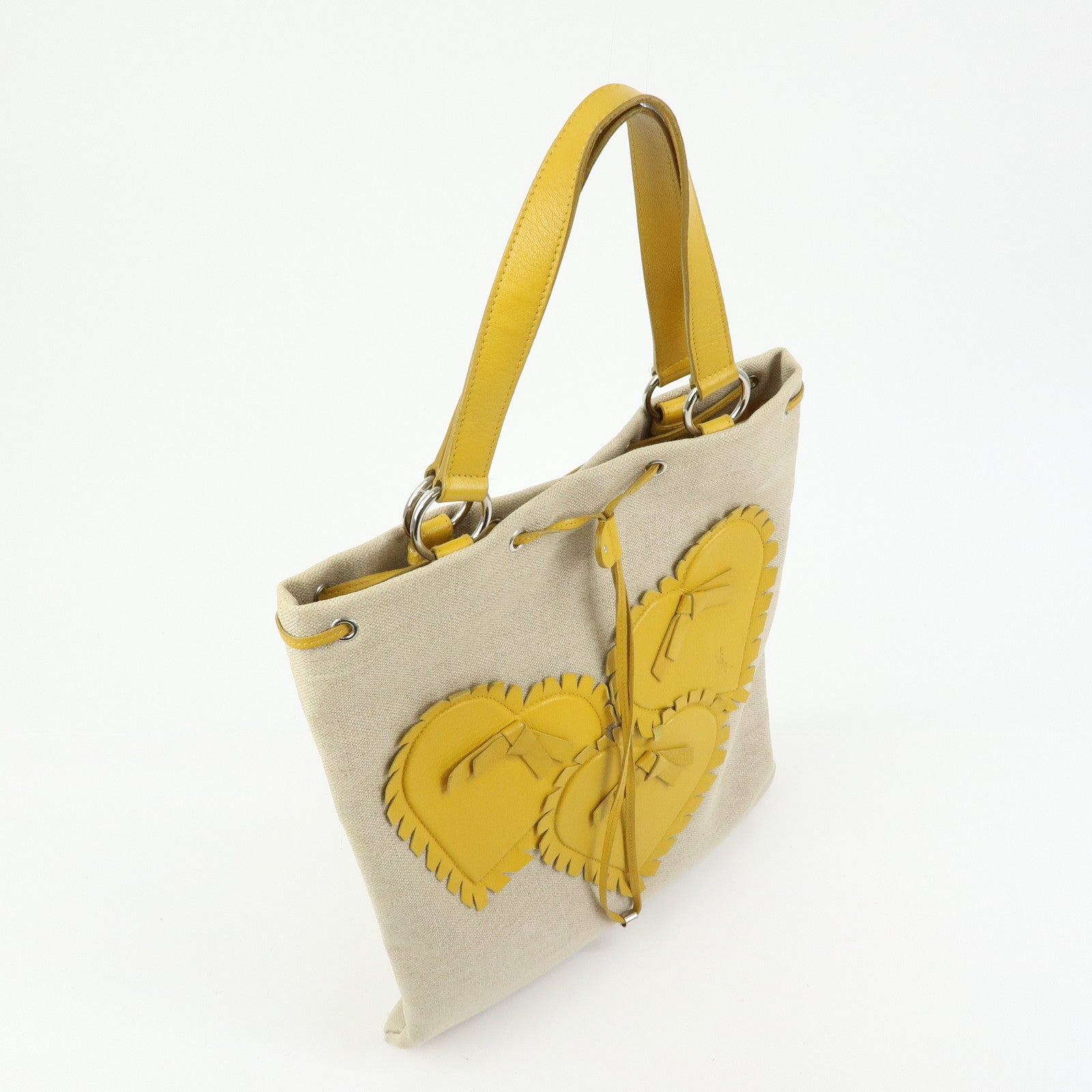 SAINT LAURENT PARIS Kahara Canvas Leather Tote Bag Hand Bag Natural