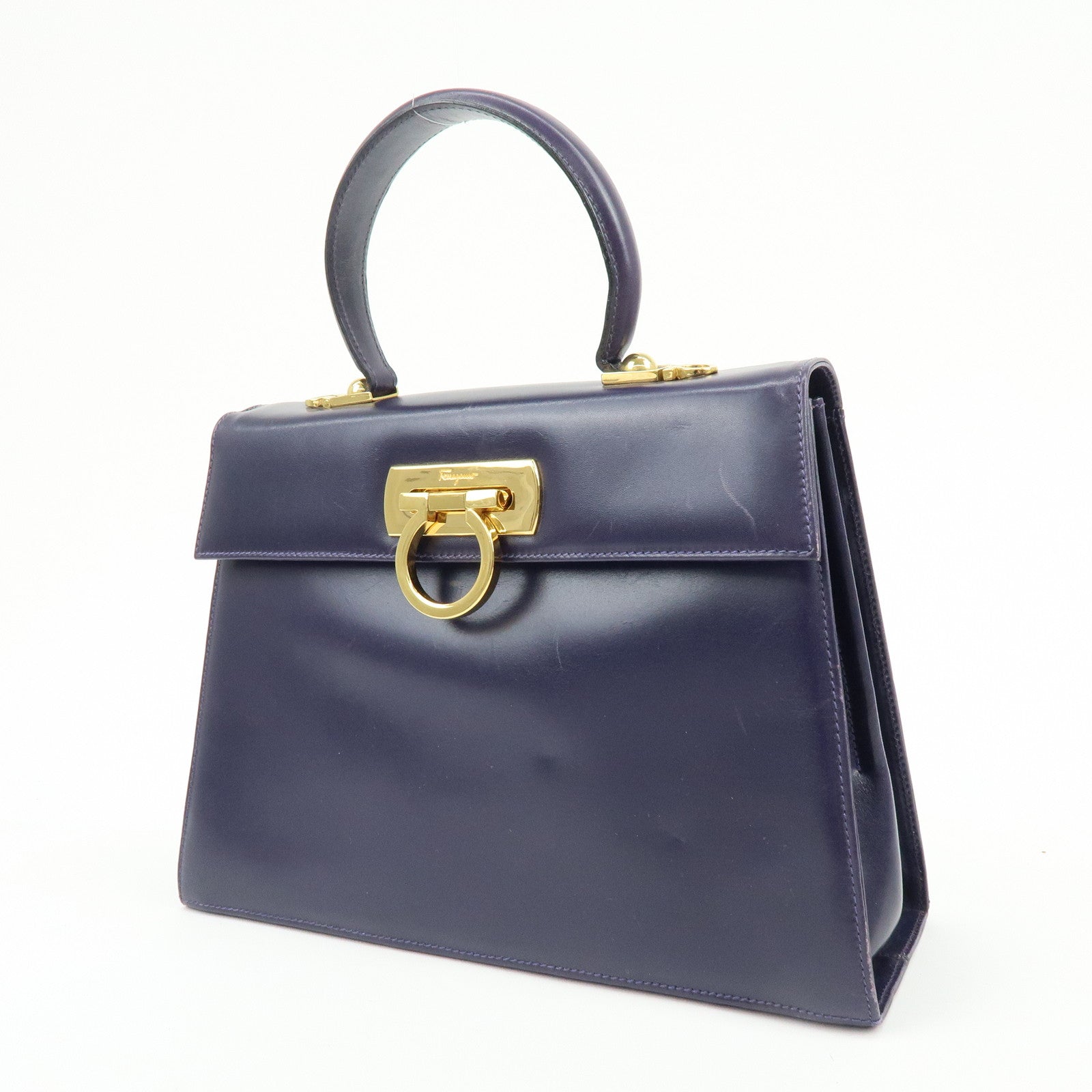 Ferragamo Gancini Leather 2Way Bag Hand Bag Shoulder Bag Purple