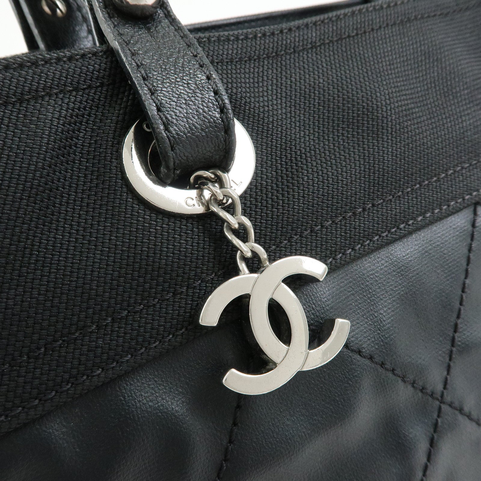 CHANEL PVC Leather Paris Biarritz Tote Bag Hand Bag MM Black A34209
