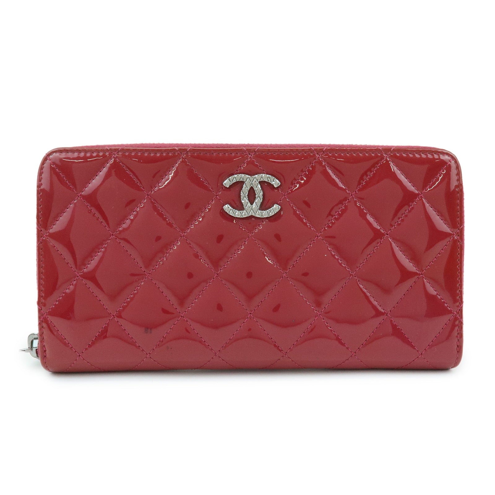CHANEL Matelasse Patent Leather Zippy Long Wallet Pink