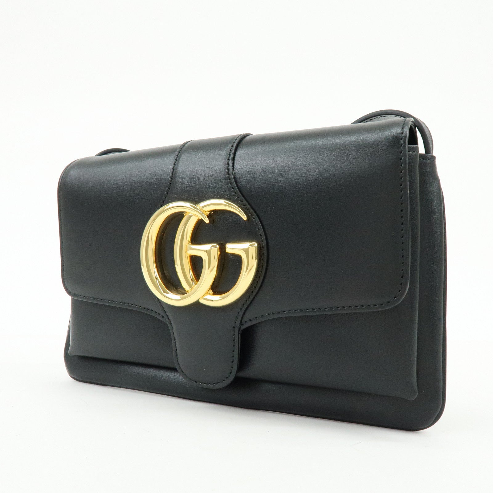 GUCCI Double G Arli Leather Shoulder Bag Crossbody Bag Black 550129