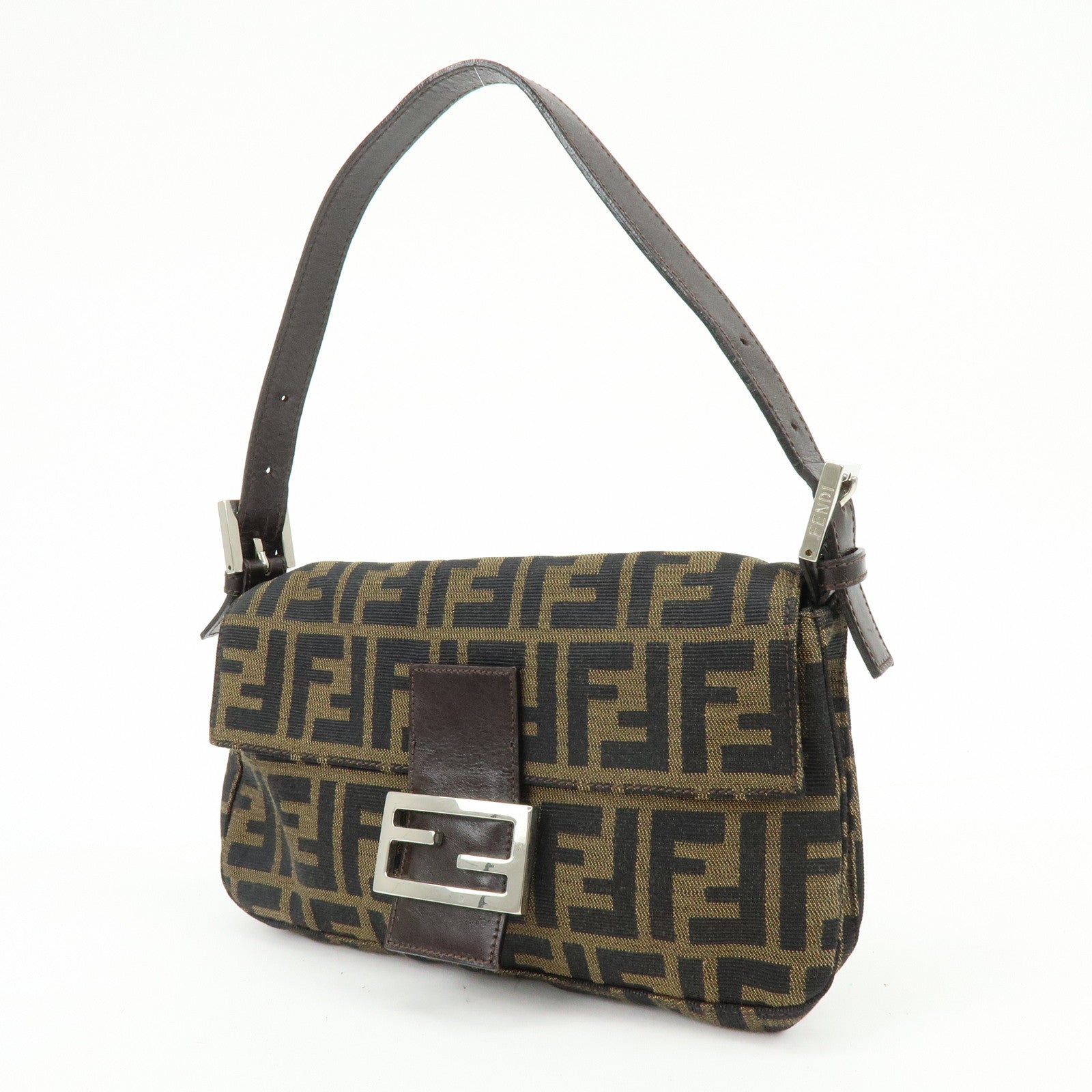 FENDI Mamma Baguette Canvas Leather Shoulder Bag Hand Bag Brown 26424
