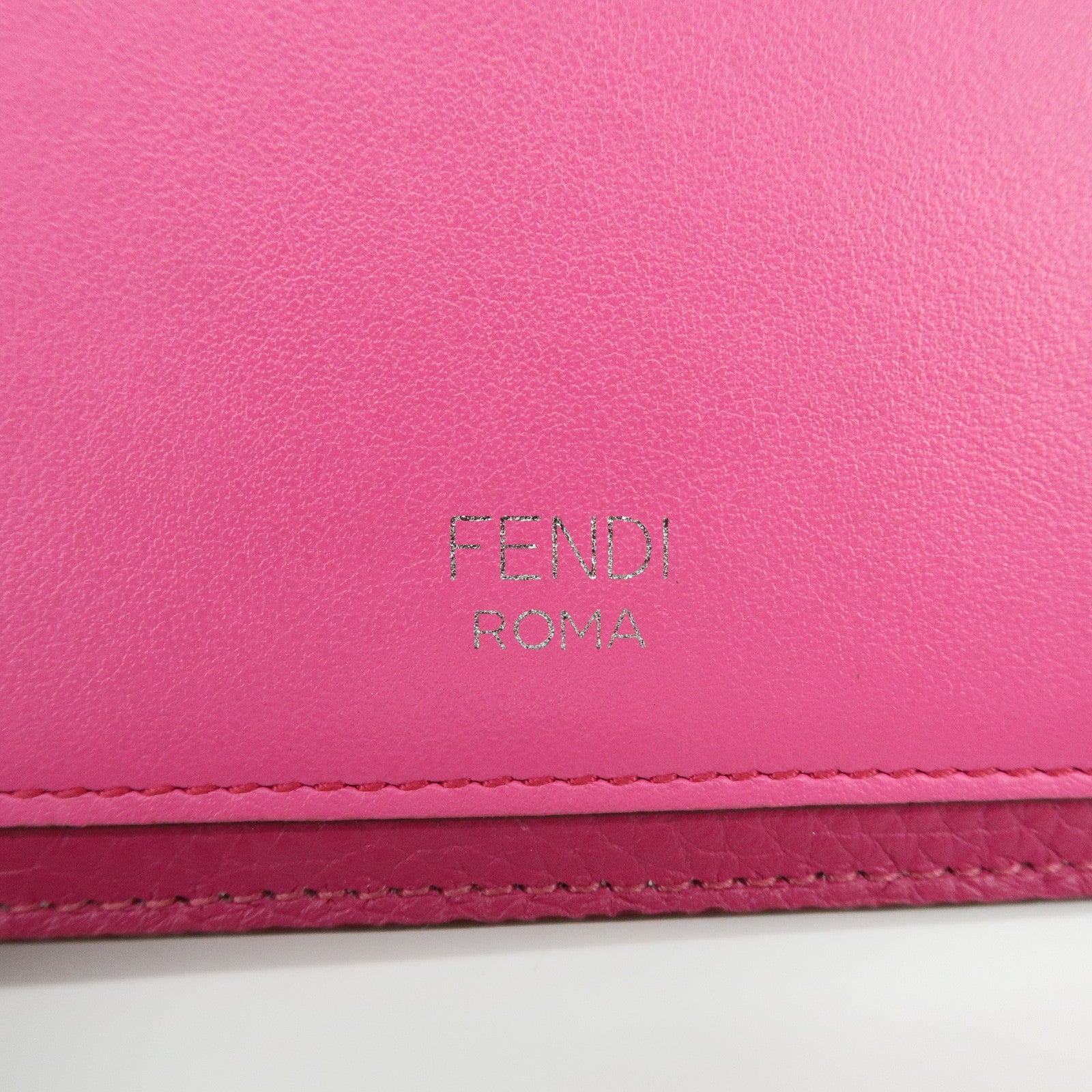 FENDI Logo Selleria Calf Leather Card Case Pink 8M0489