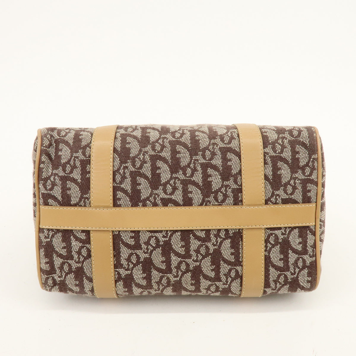 Christian Dior Trotter Jacquard Canvas Leather Boston Bag Brown Beige