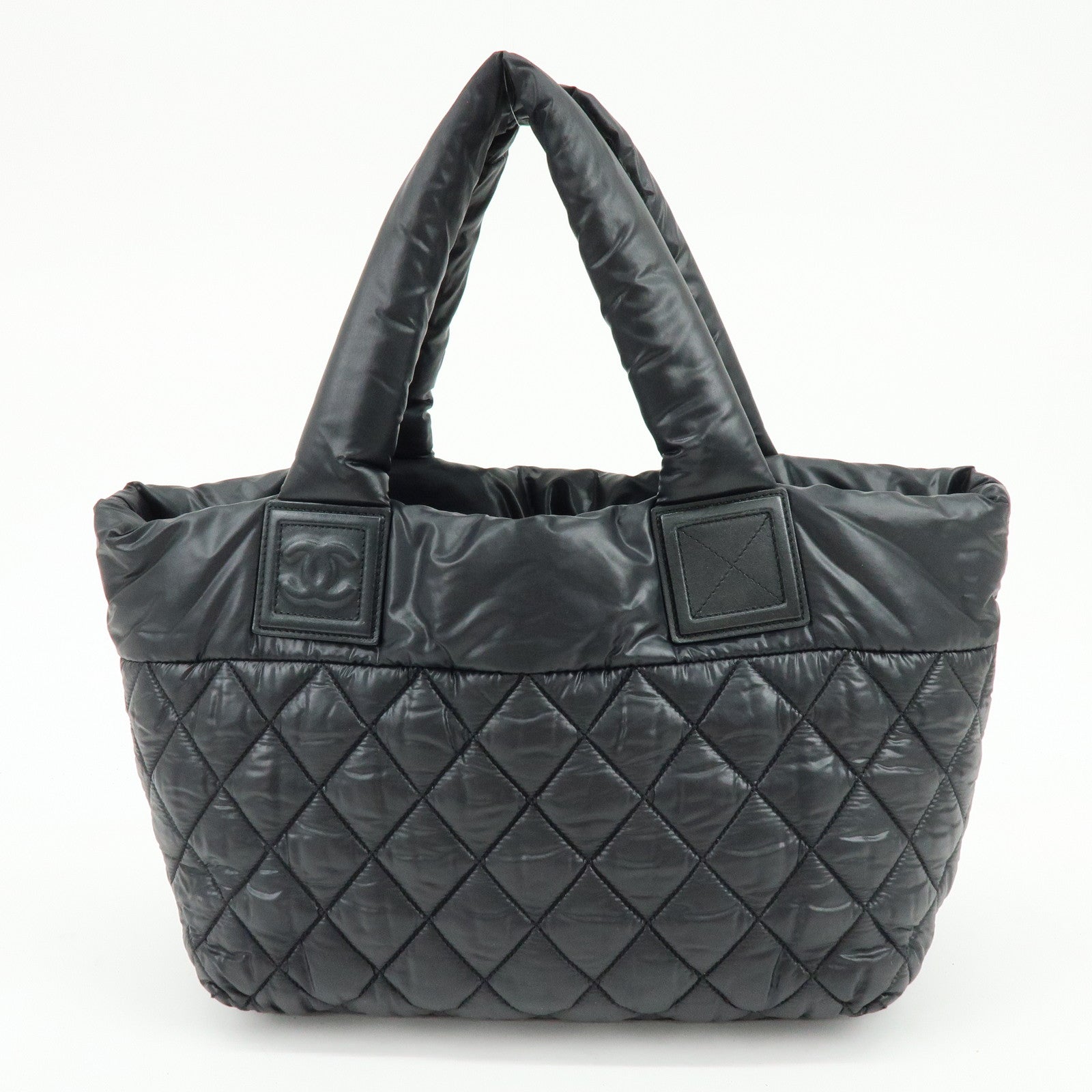 CHANEL COCO Cocoon PM Nylon Lamb Skin Tote Bag Black A48610