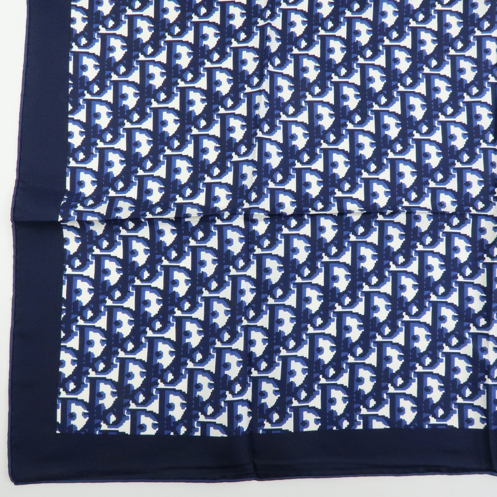 Christian Dior Trotter Silk 100% Scarf Navy Blue White