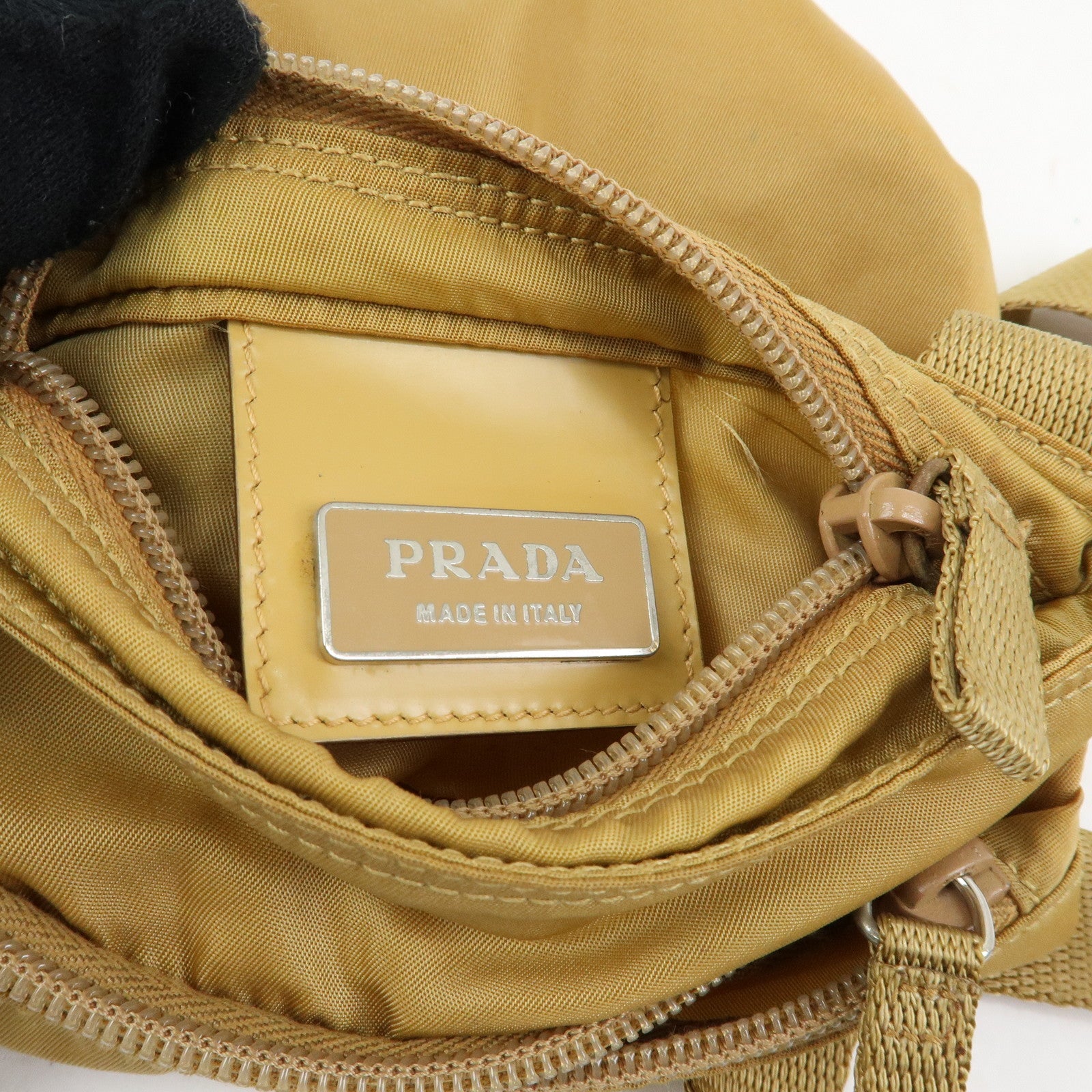 PRADA Triangle Logo Nylon Shoulder Crossbody Bag Light Brown B7792