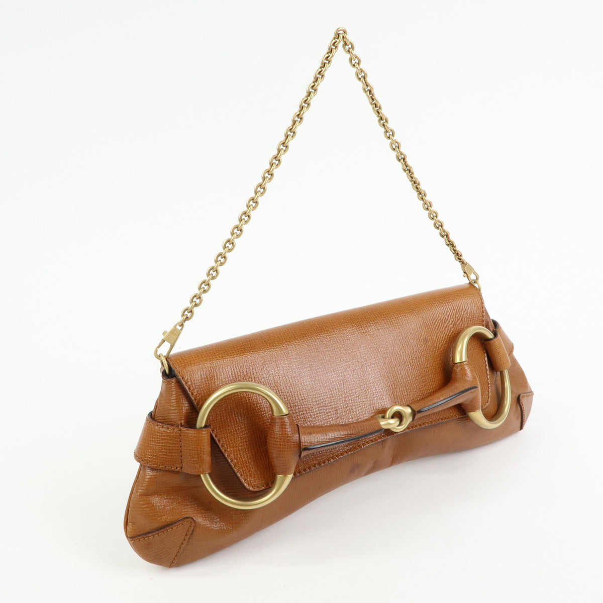 GUCCI Horsebit Leather Chain Shoulder Bag Hand Bag Brown 120134