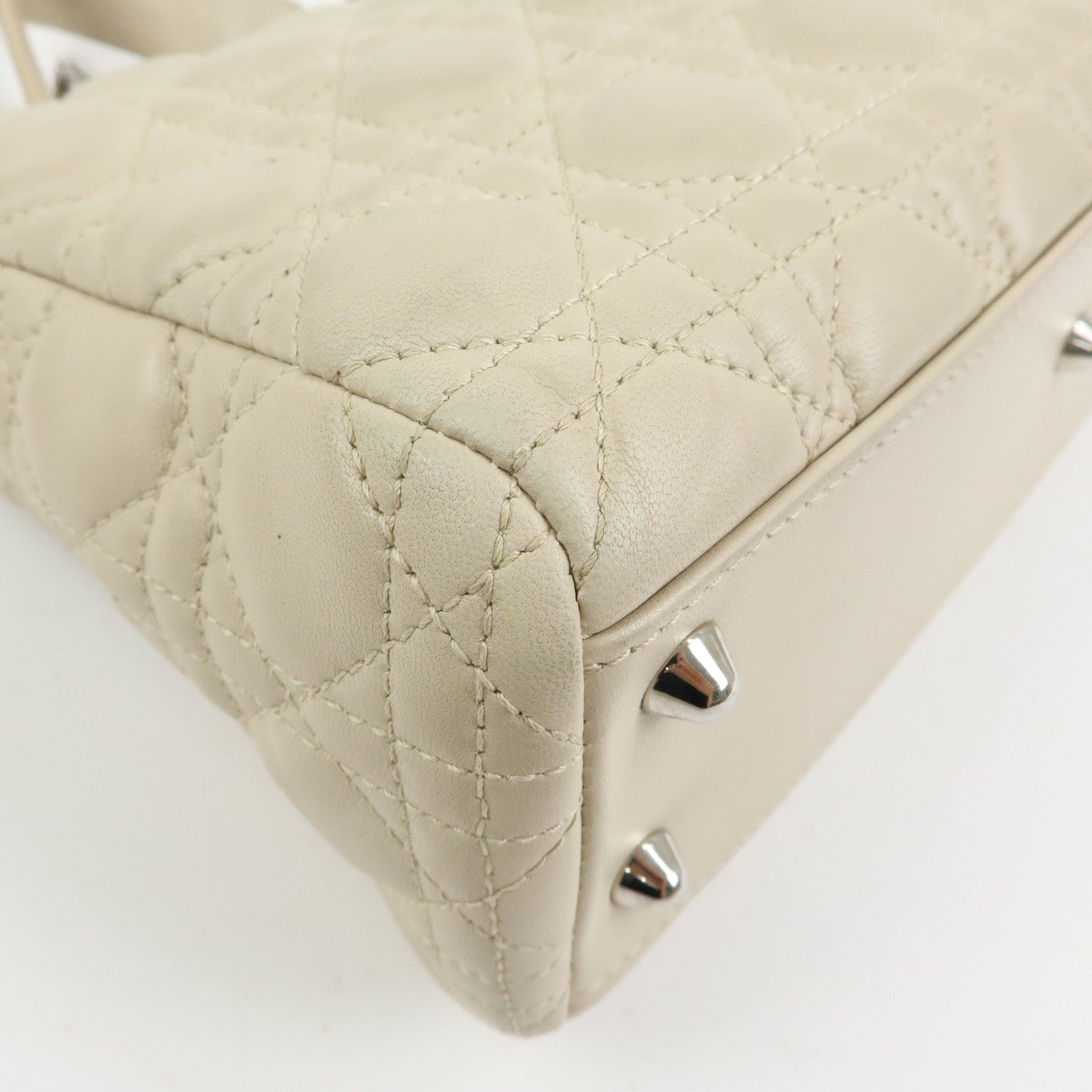 Christian Dior Lady Dior Cannage Lamb Skin Hand Bag Ivory