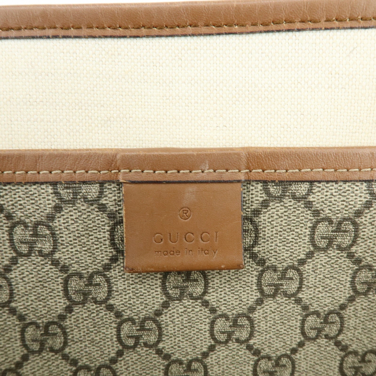 GUCCI Sherry GG Supreme Leather Tote Hand Bag Beige Brown 211134