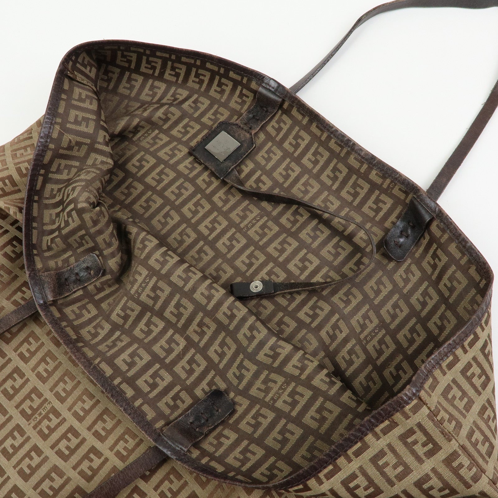 FENDI ZUcchino Canvas Leather Tote Bag Shoulder Bag Brown 8BH005
