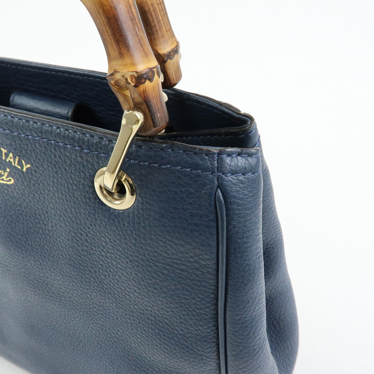 GUCCI Bamboo Shopper Small Leather 2Way Bag Tote Bag Navy 336032