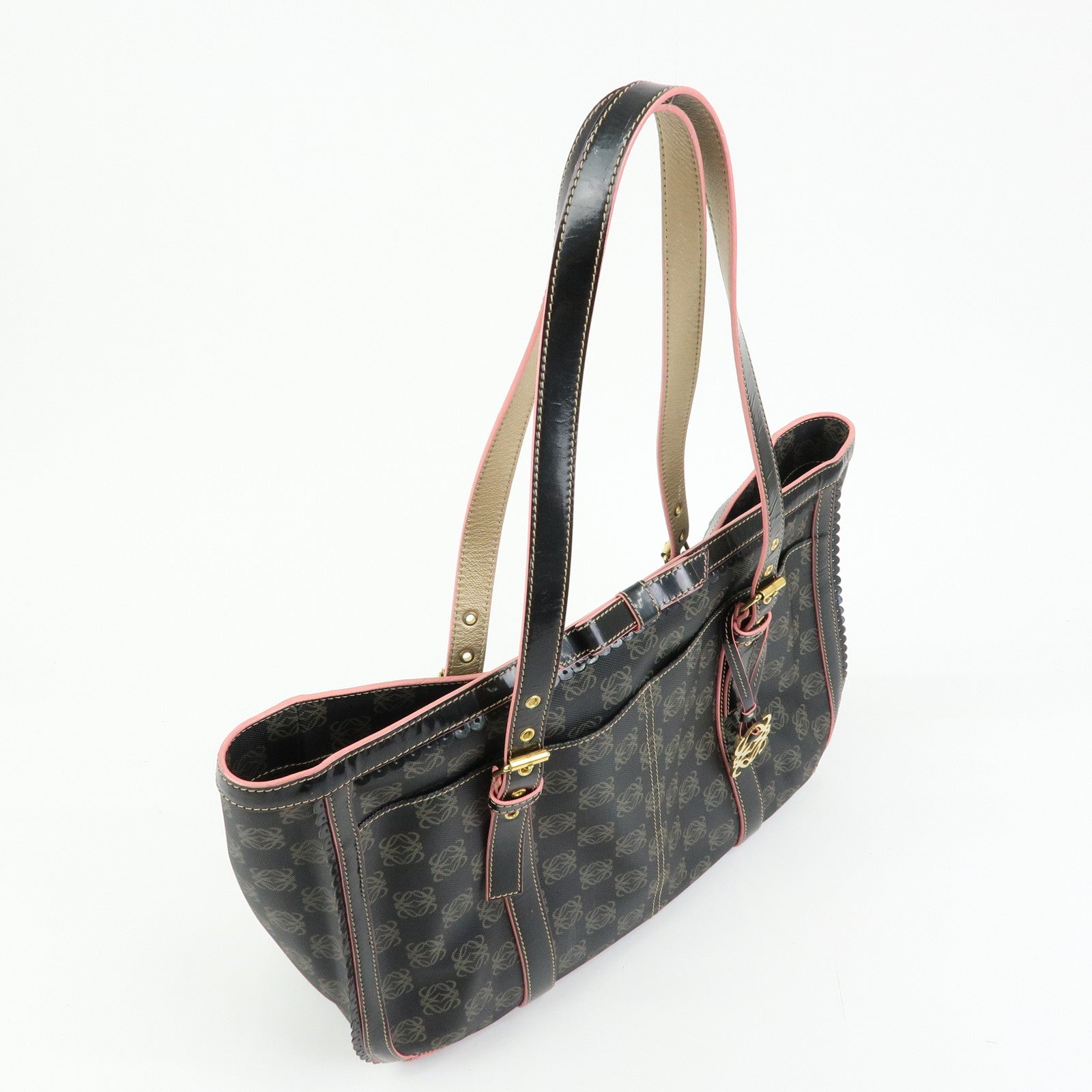 LOEWE Anagram PVC Patent Leather Tote Bag Shoulder Bag Black Pink