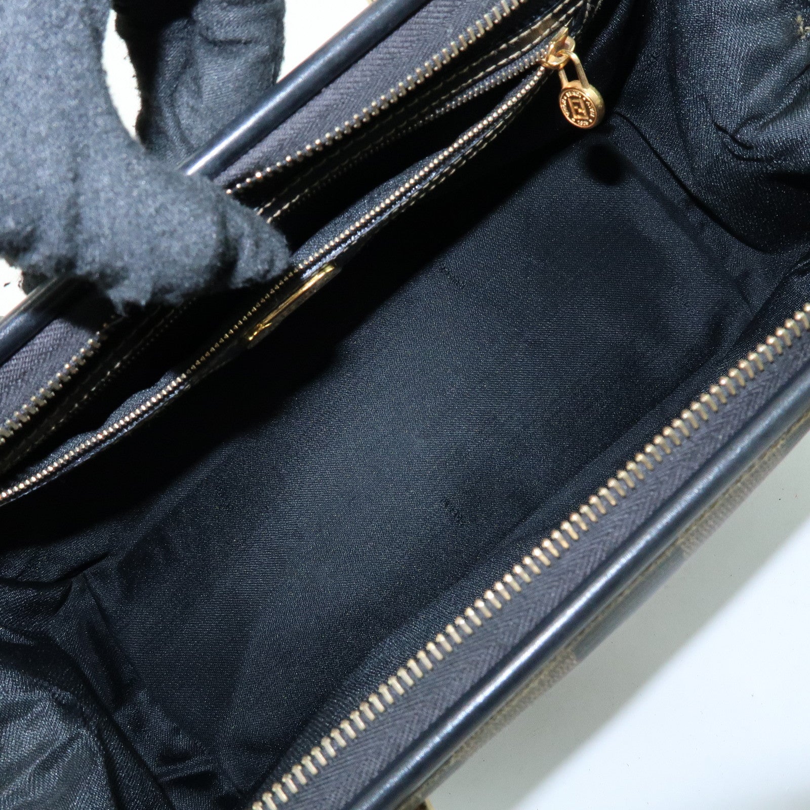 FENDI Pequin PVC Leather 2Way Bag Boston Bag Brown 259022