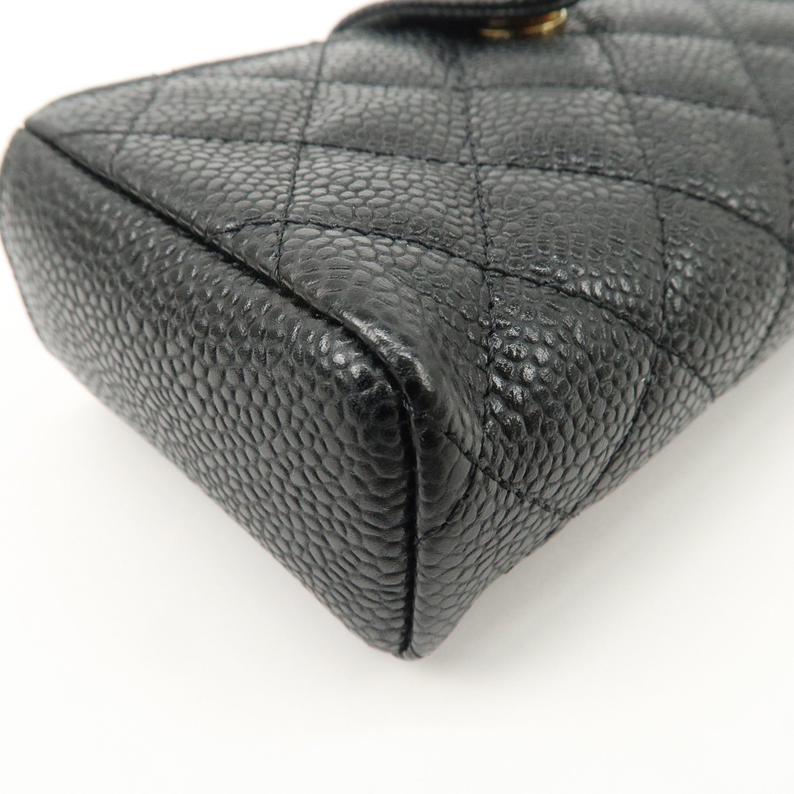 CHANEL COCO Mark Matelasse Caviarskin Pouch Black Gold A48227 Used