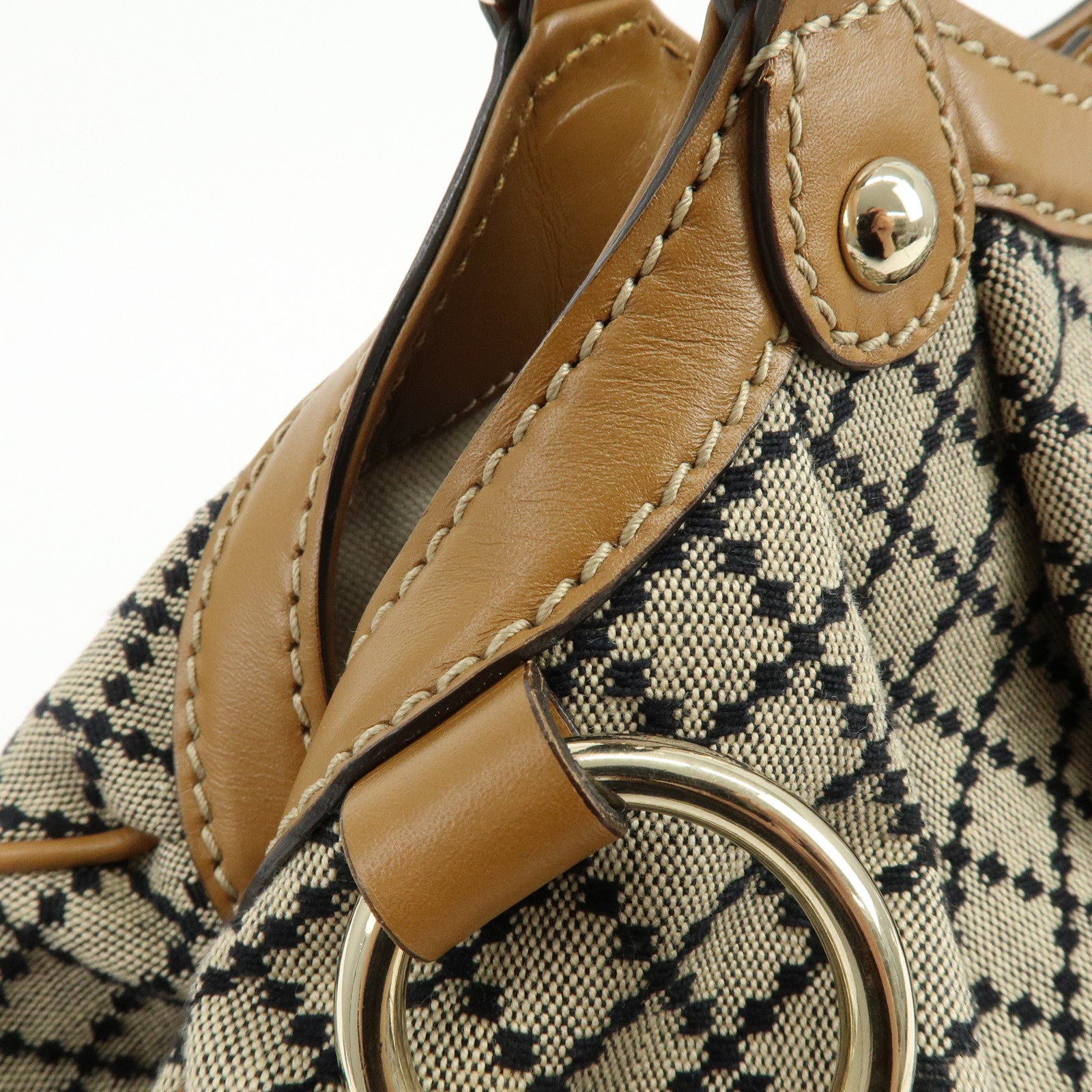 GUCCI Sukey Diamante Interlocking G Canvas Leather Tote Bag 211944