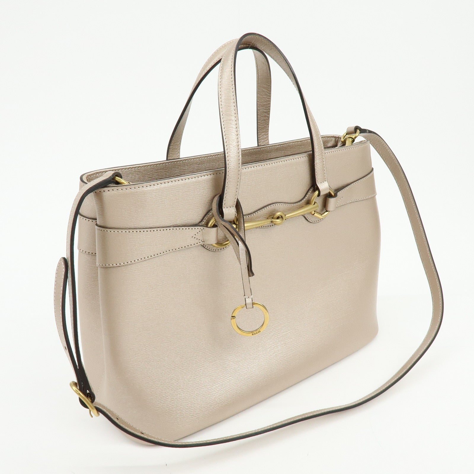 GUCCI Horsebit Leather 2Way Bag Hand Bag Champaign Pink 319795