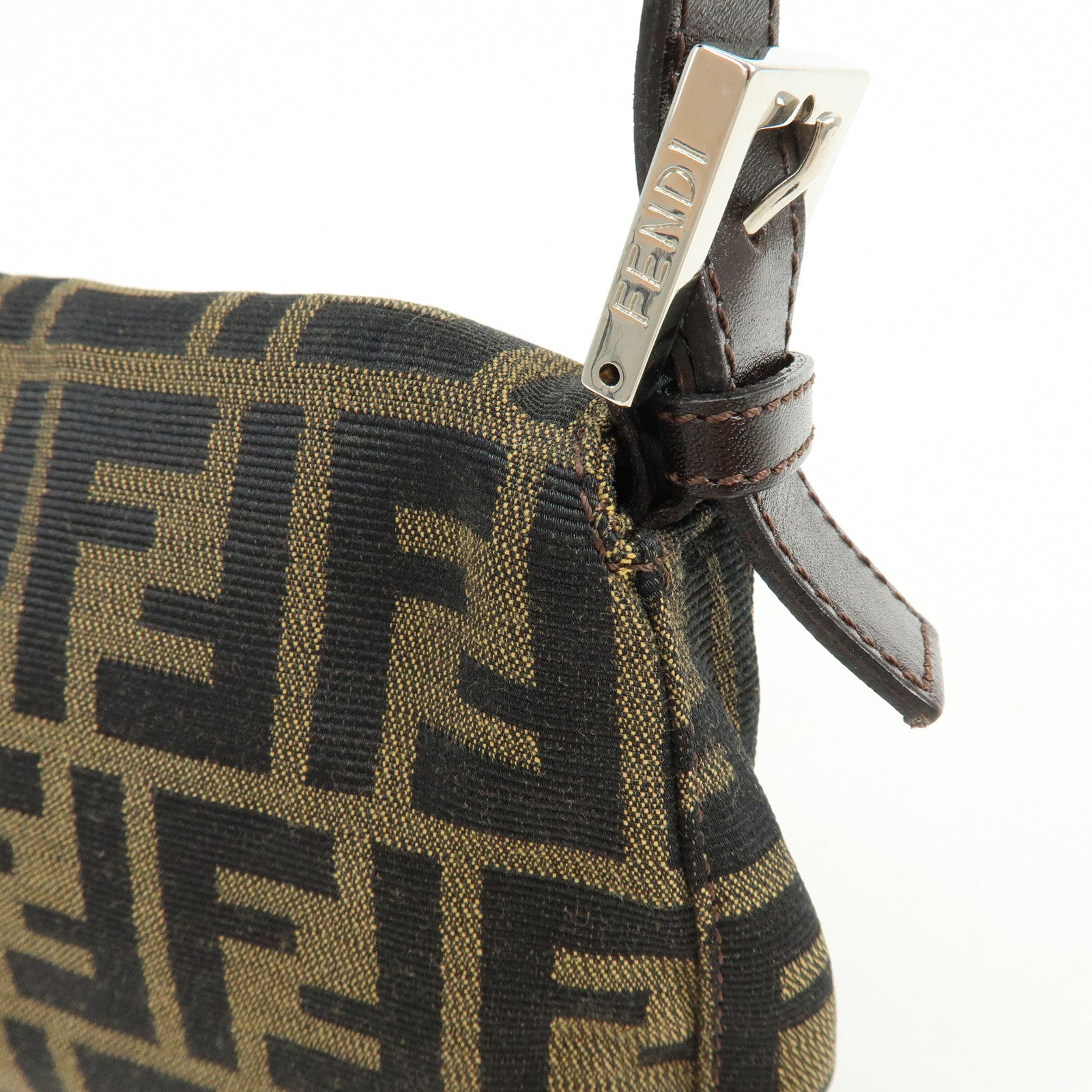 FENDI Mamma Baguette Canvas Leather Shoulder Bag Hand Bag Brown 26424