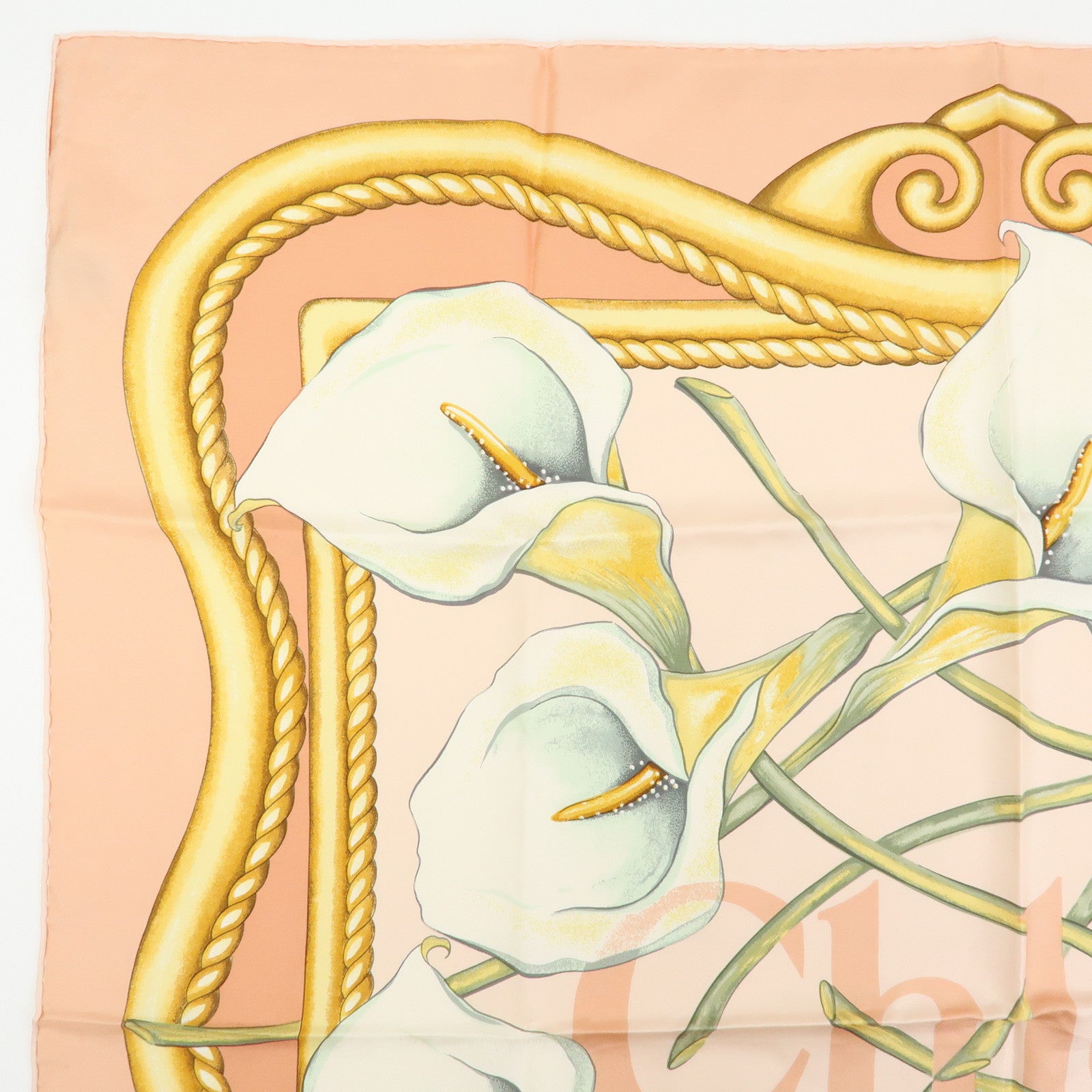 Chloe Silk100% Flower Print Scarf Shawl Pink Beige