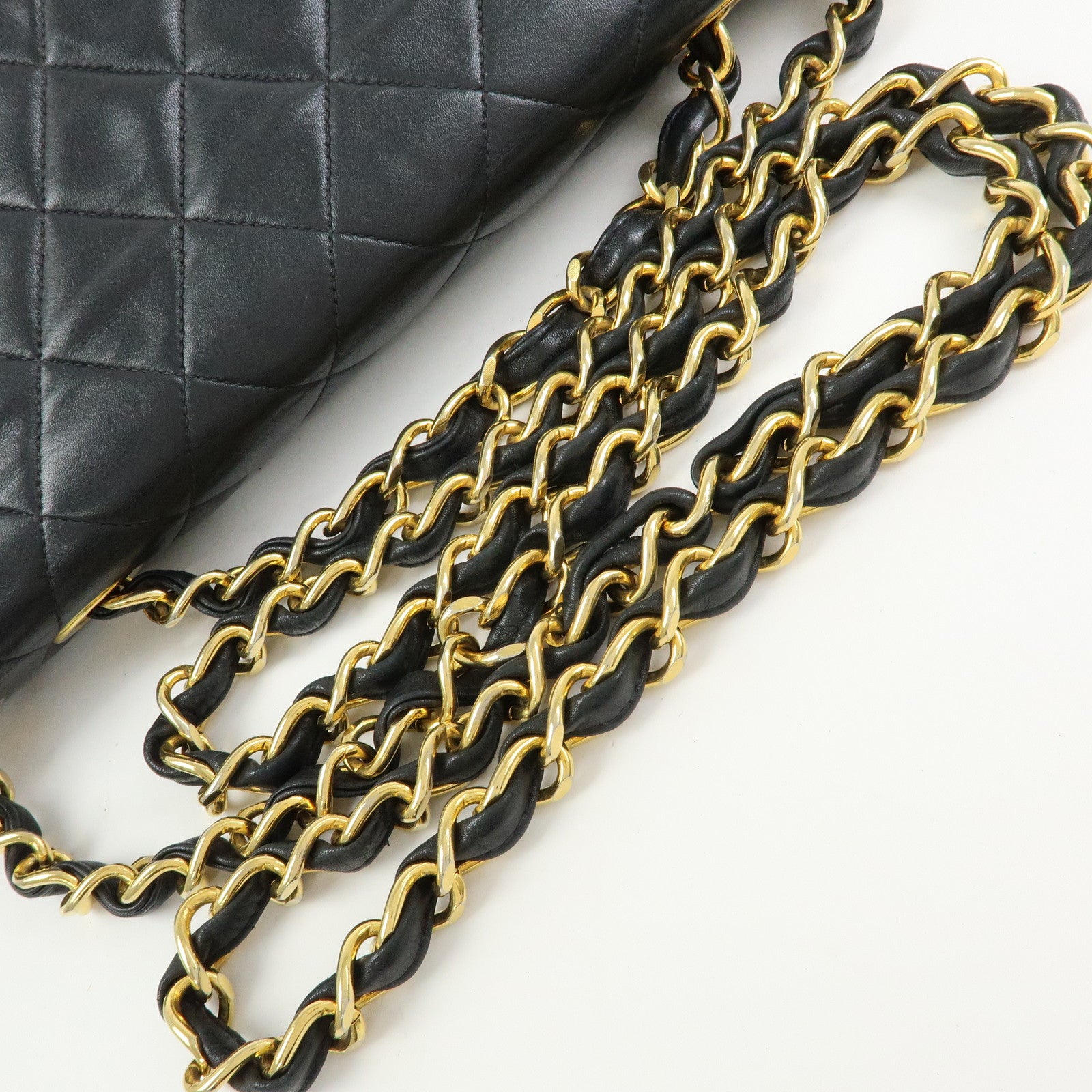CHANEL Jumbo Matelasse 34 COCO Mark Lamb Skin Shoulder Bag Black A01094