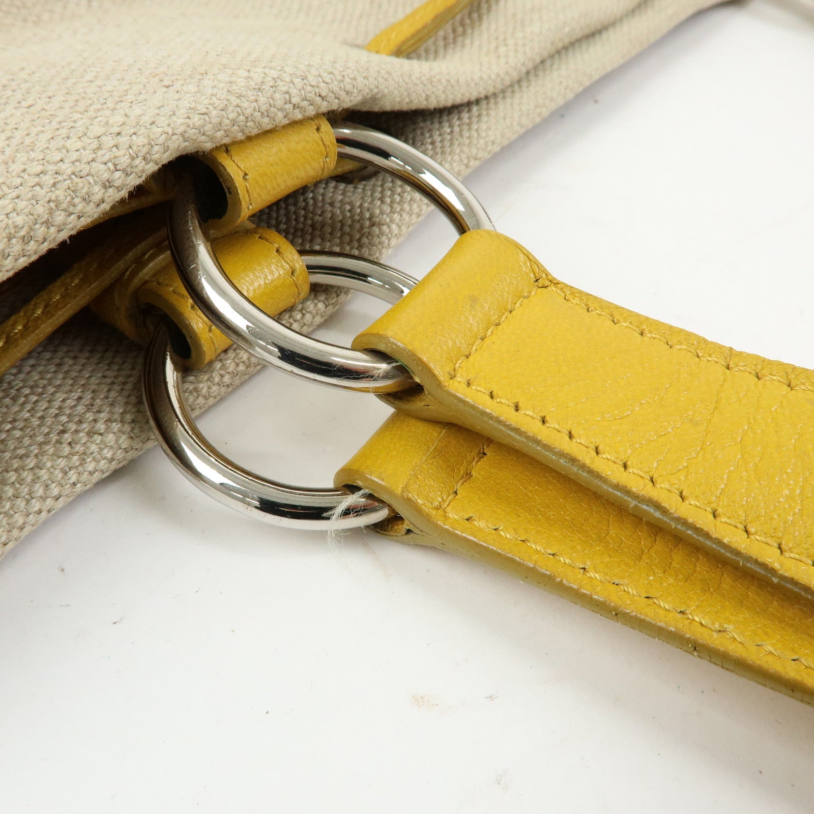 SAINT LAURENT PARIS Kahara Canvas Leather Tote Bag Hand Bag Natural