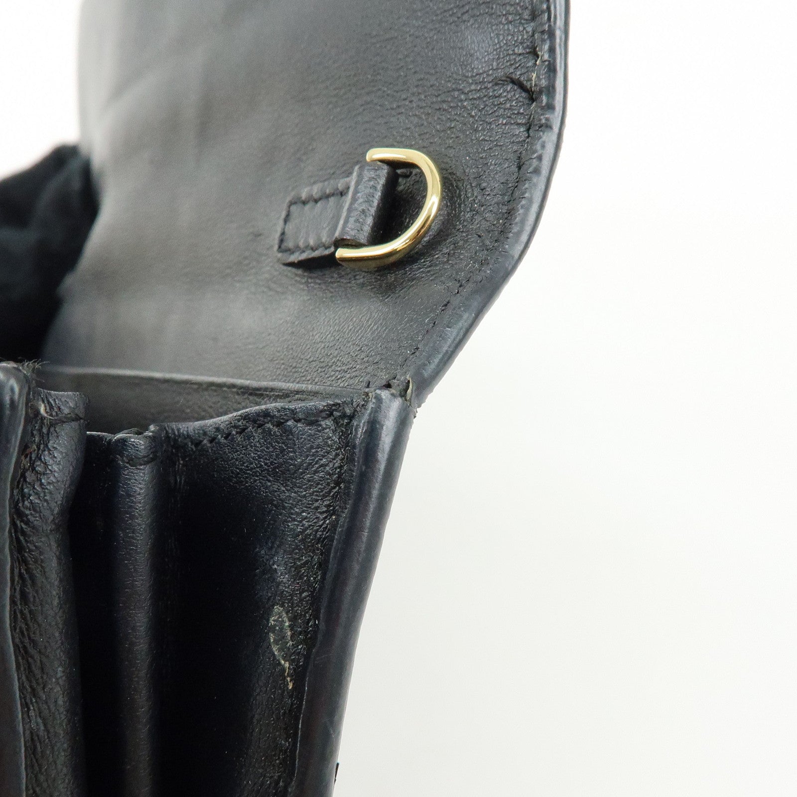 FENDI  Baguette Zucca Embossed Leather Chain Long Wallet Black 8M0365