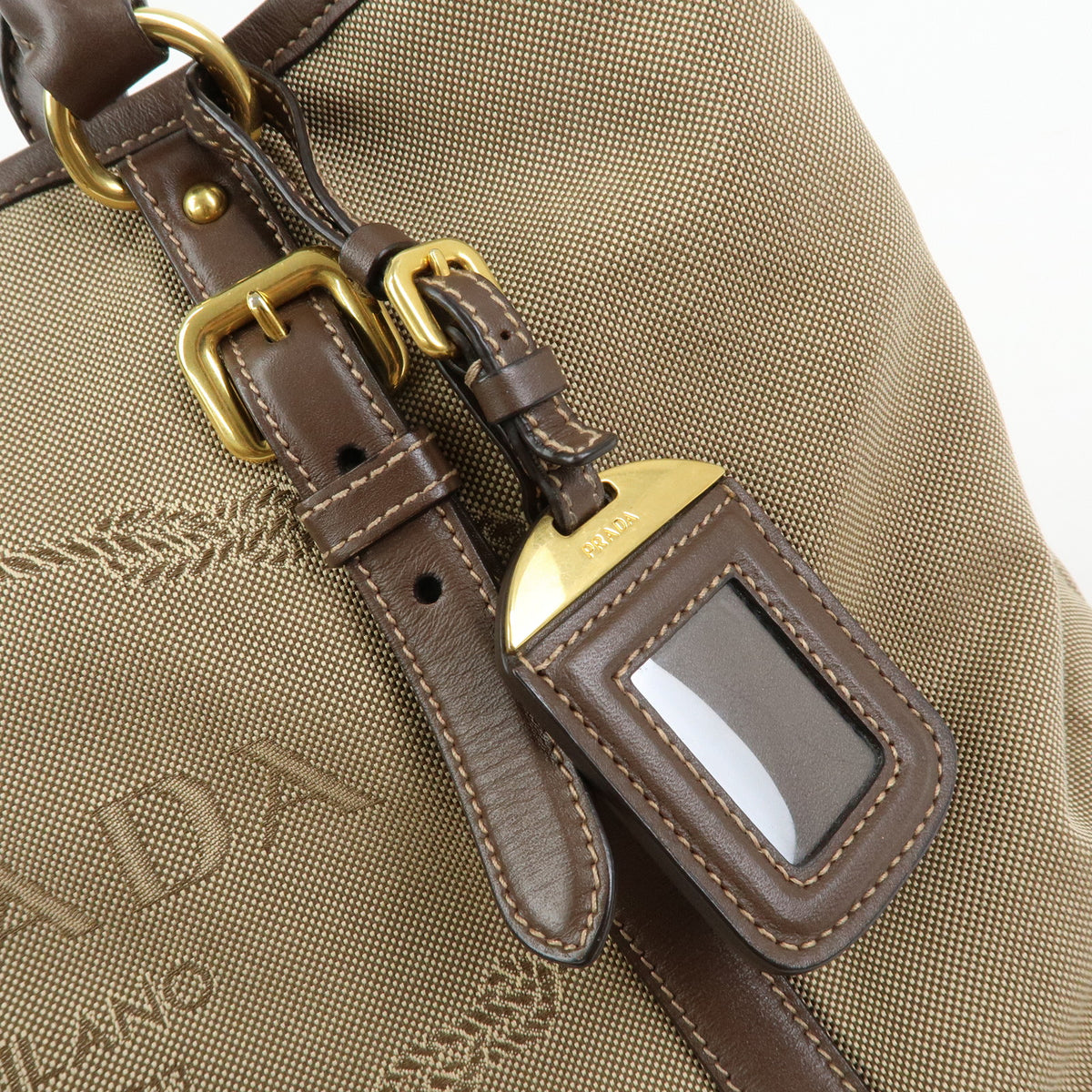 PRADA Triangle Logo Jacquard Canvas Leather 2Way Bag Hand Bag BN2832