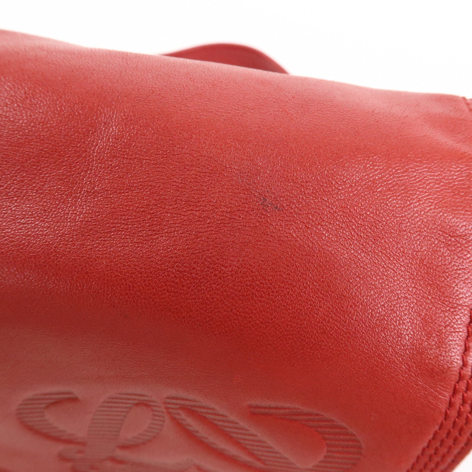 LOEWE Anagram Nappa Leather Chain Shoulder Bag Red Gold