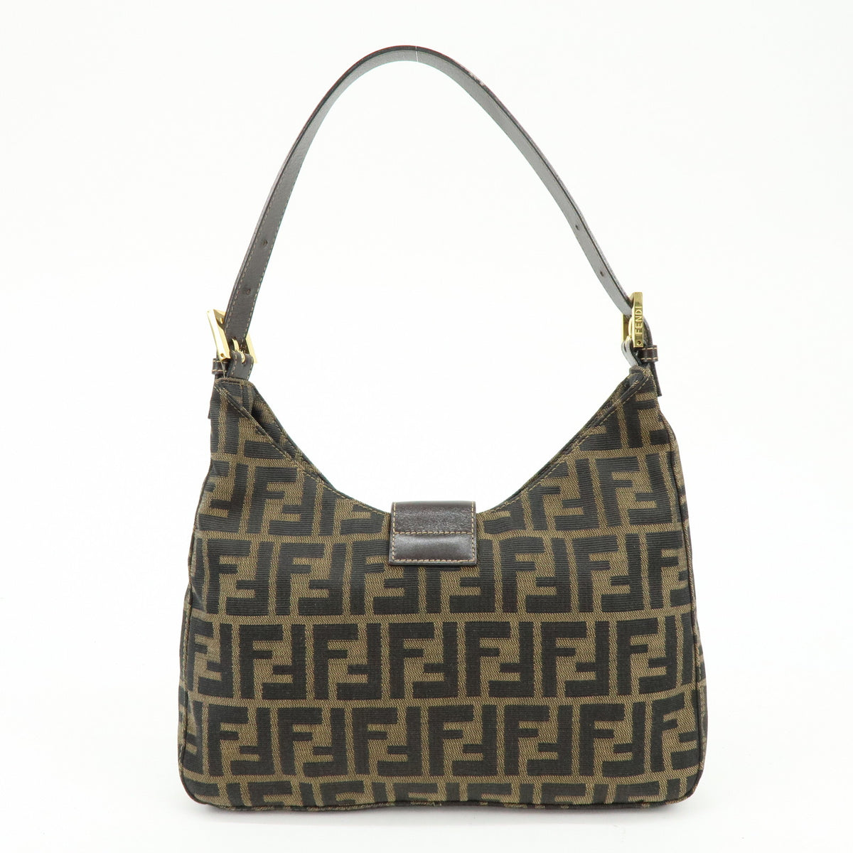 FENDI Zucca Canvas Leather Shoulder Bag Hand Bag Brown Black 26569