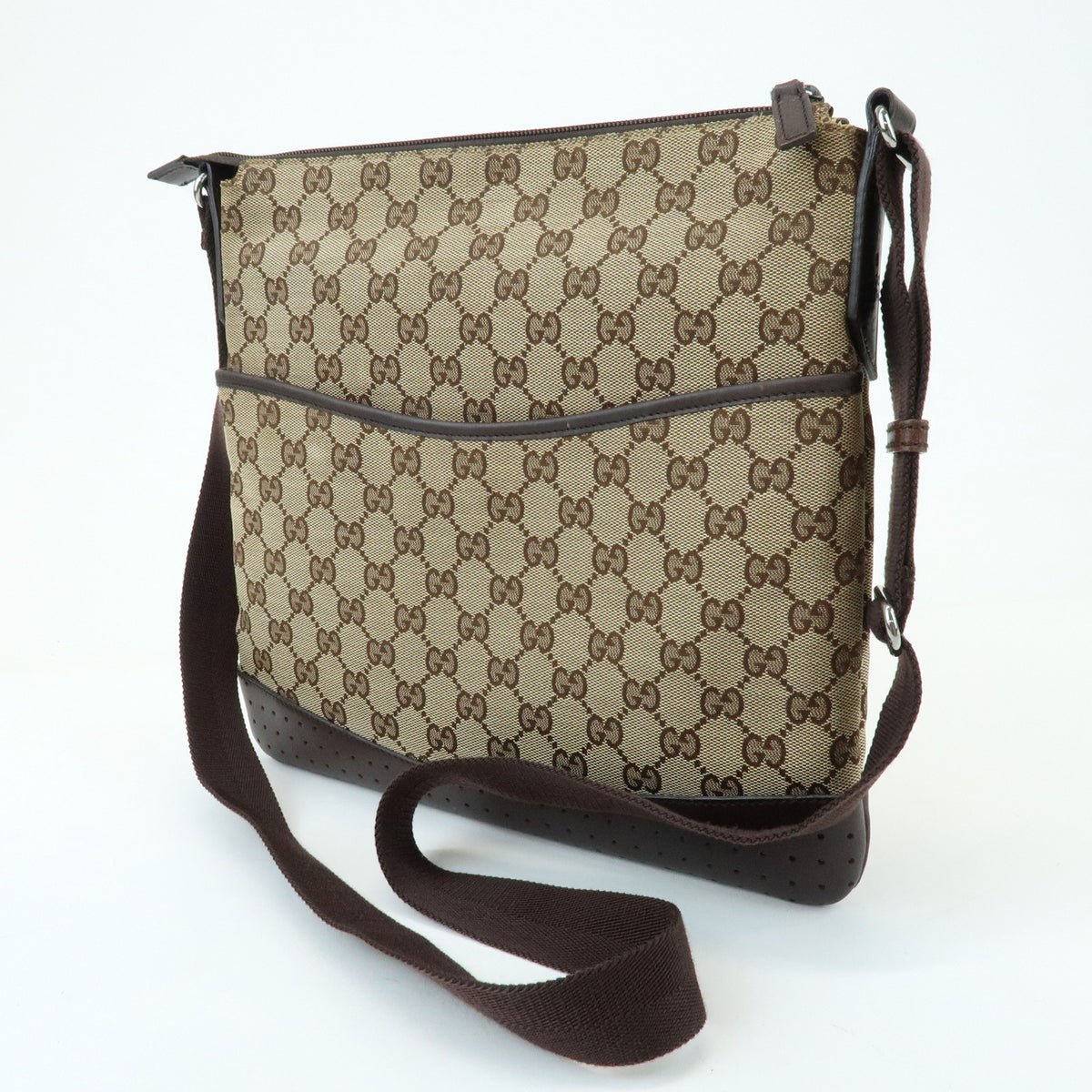 GUCCI GG Canvas Leather Shoulder Bag Crossbody Bag Beige Brown 145857