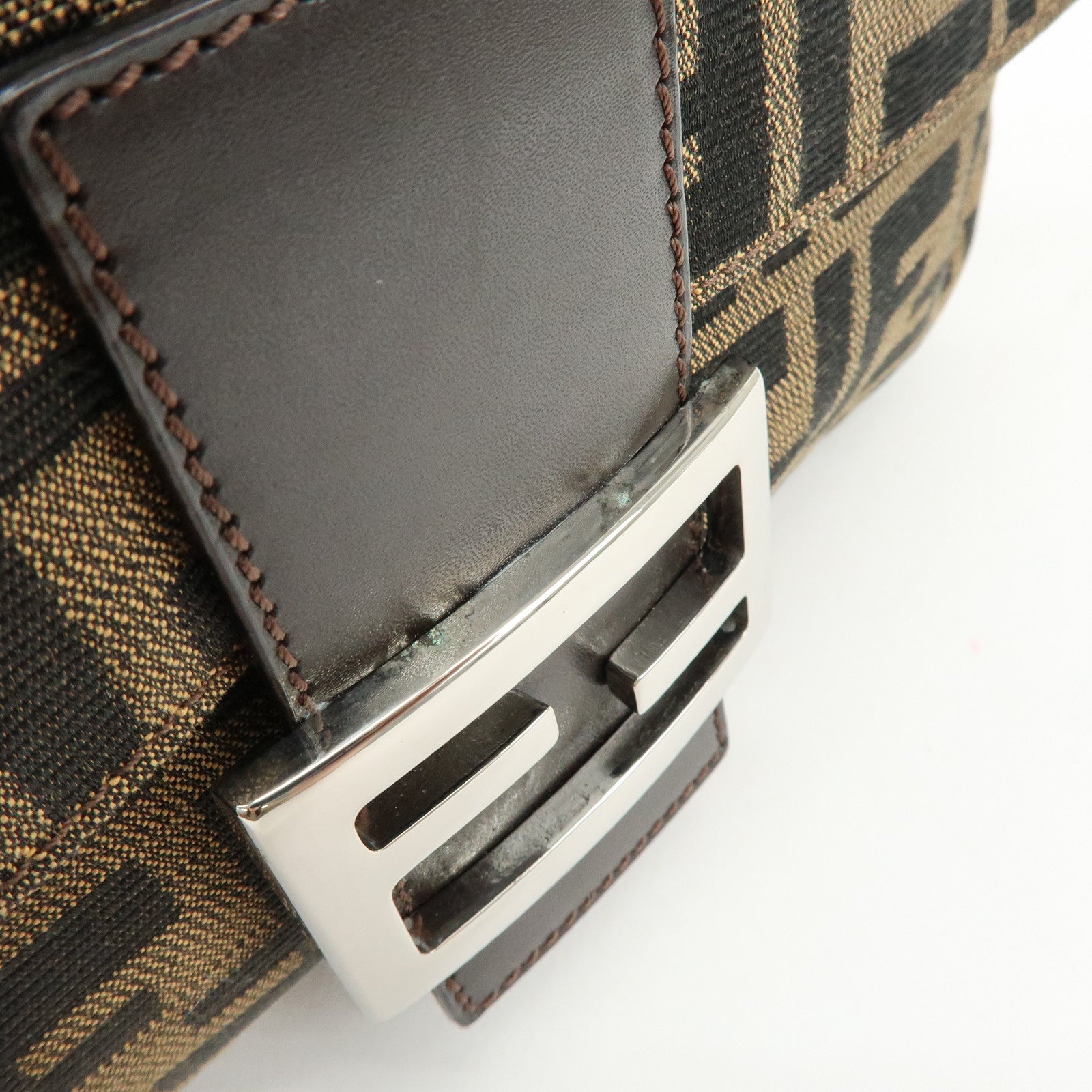 FENDI Mamma Baguette Zucca Canvas Leather Hand Bag Shoulder Bag 26424