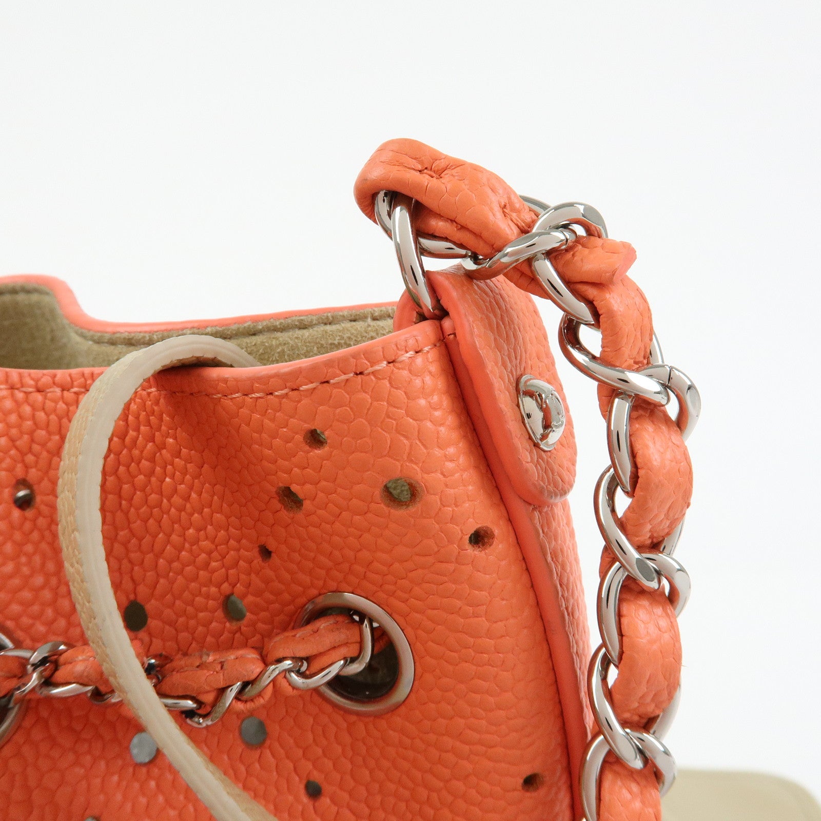 CHANEL COCO Mark Caviarskin Chain Shoulder Bag Hand Bag Orange