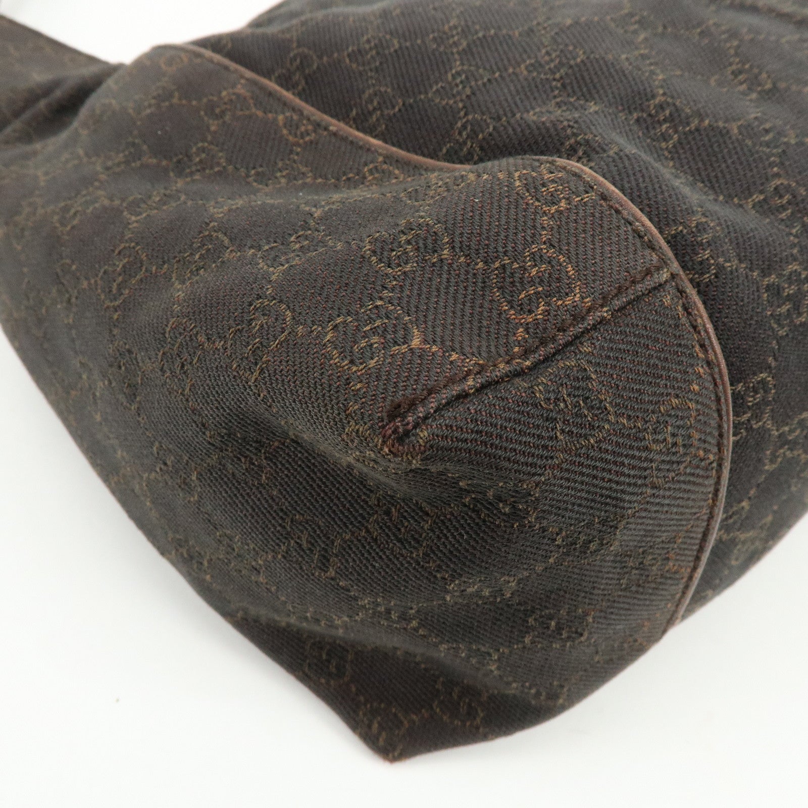 GUCCI GG Canvas Leather Shoulder Bag Hand Bag Dark Brown 101292