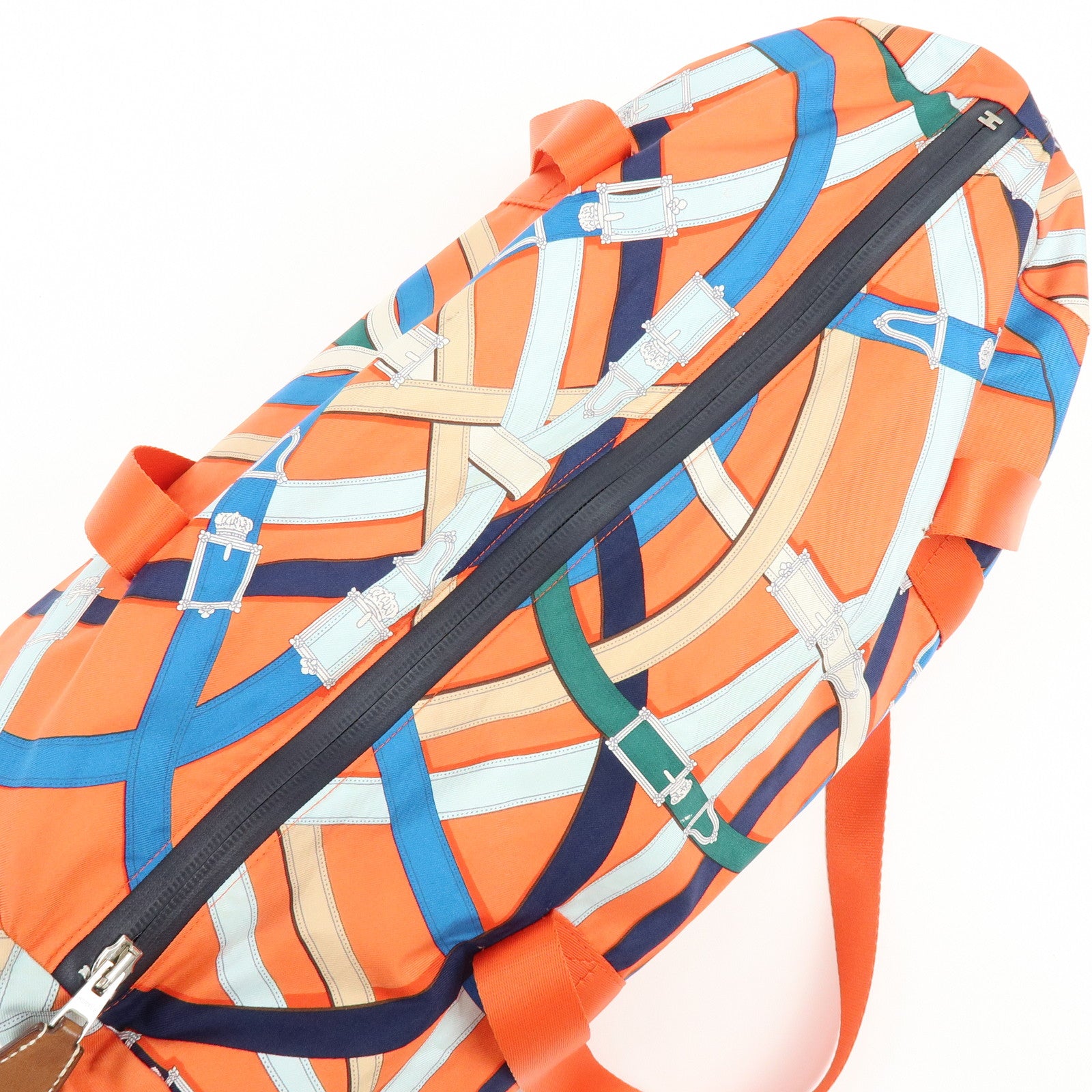 HERMES Airsilk Duffle 38 Silk Leather Shoulder Bag Hand Bag Orange