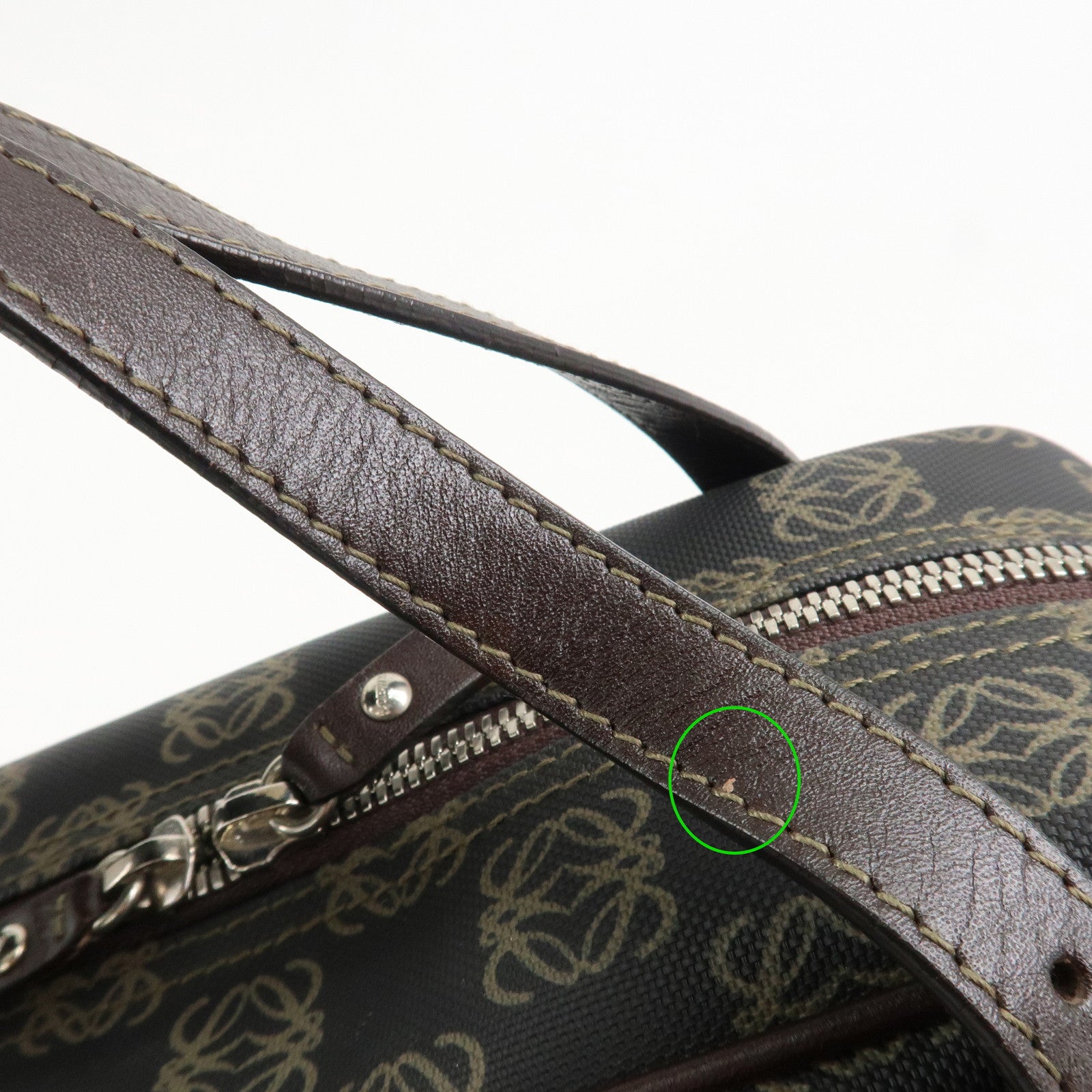 LOEWE Repeat Anagram PVC Leather 2Way Boston Bag Hand Bag Brown Used