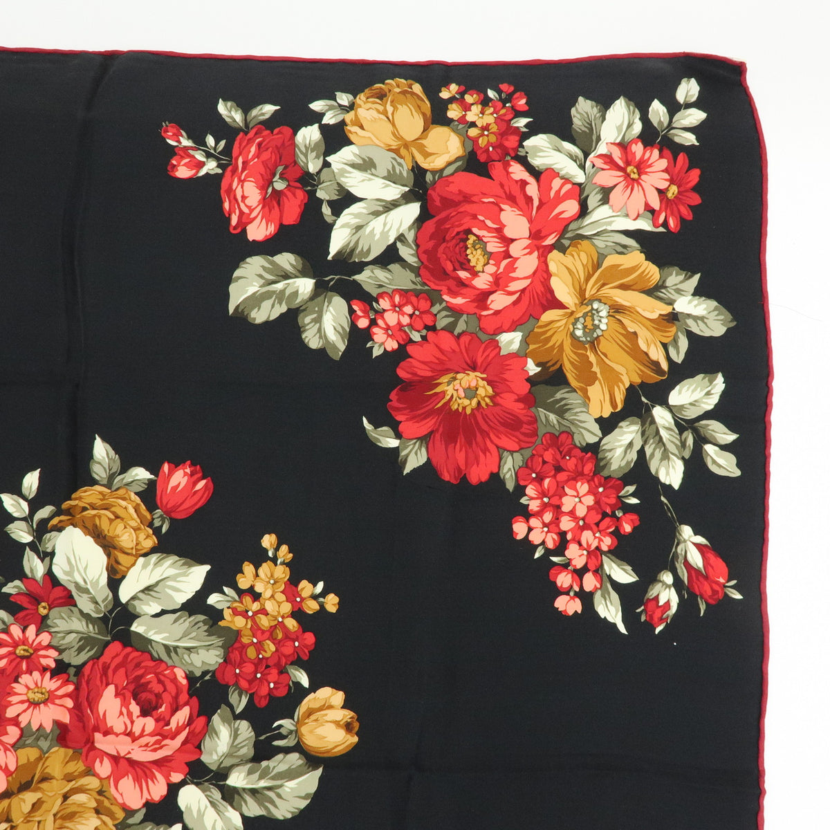 SAINT LAURENT PARIS Silk 100% Floral Scarf Black Red Beige