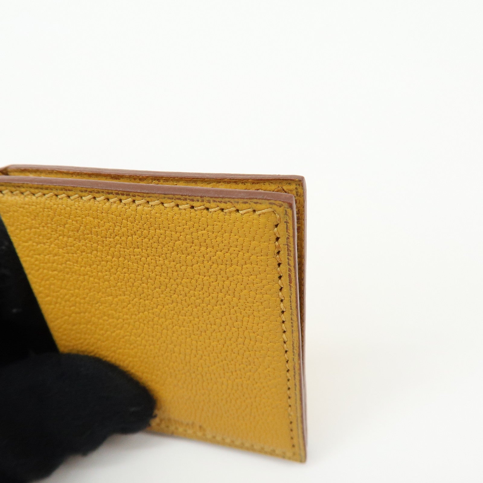 HERMES Leather Mini Photo Case Yellow □F Stamp 2002