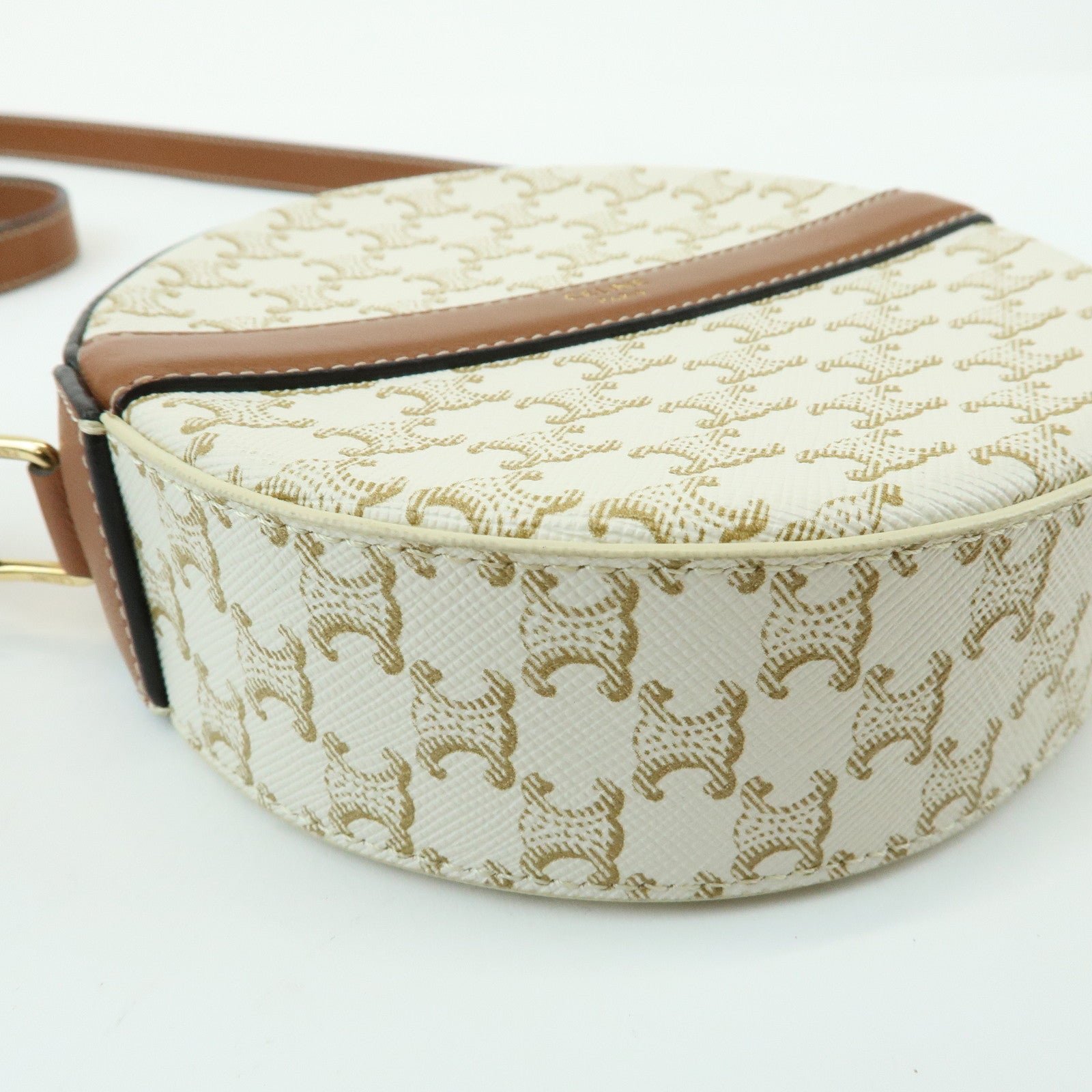 CELINE Macadam Leather Shoulder Bag Crossbody Bag Ivory Brown