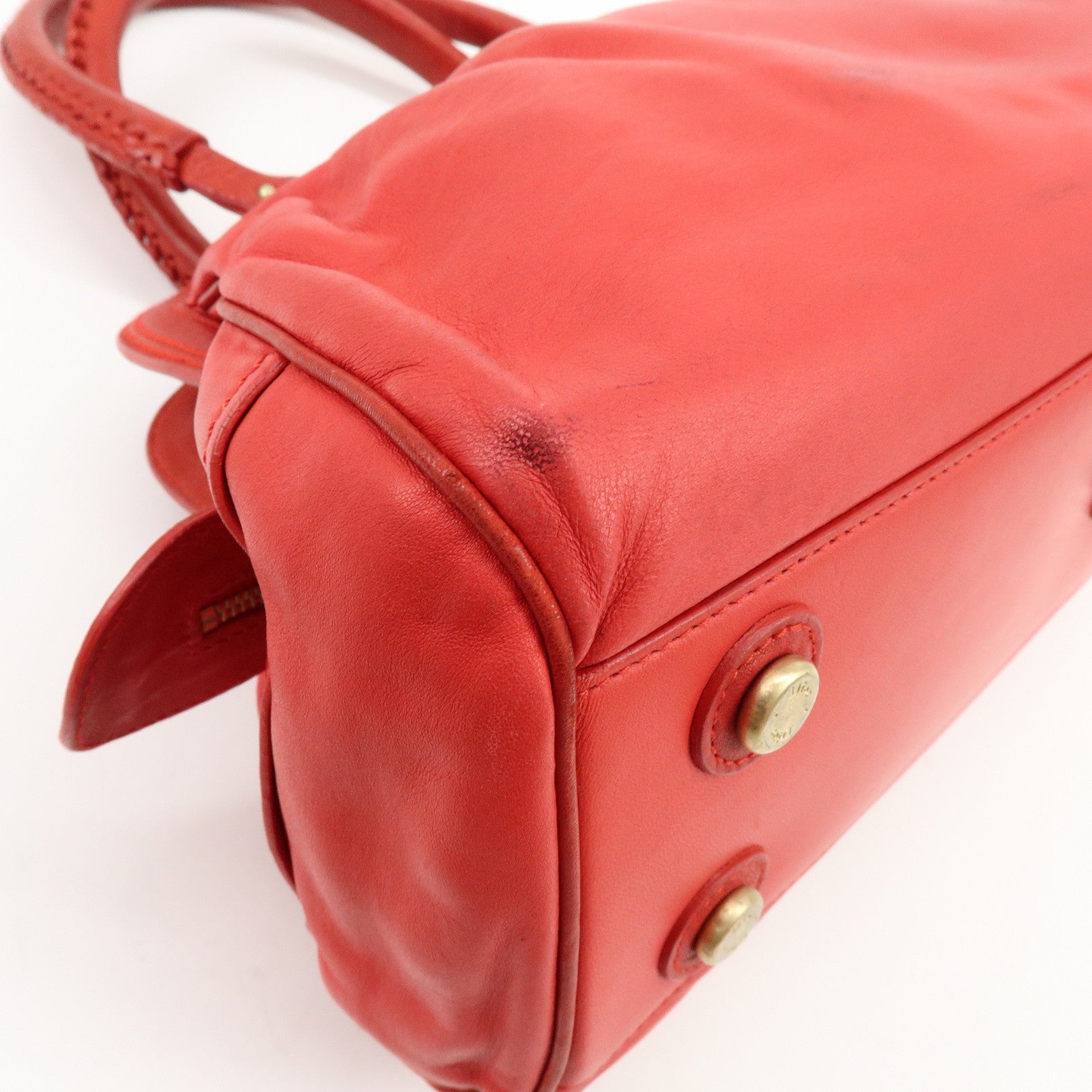 Christian Dior My Dior Logo Leather Hand Bag Satchel Bag Red