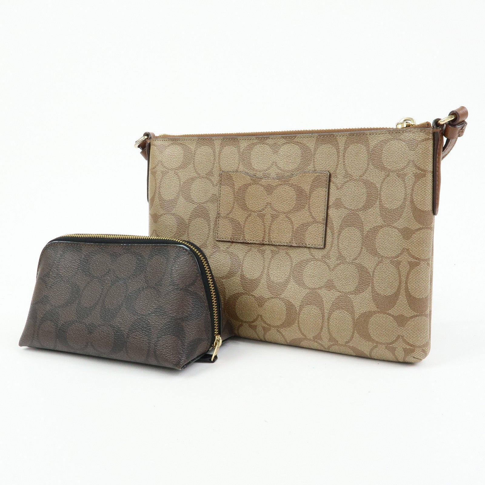 COACH Set of 2 Signature PVC Leather Shoulder Bag Cosmetic Pouch