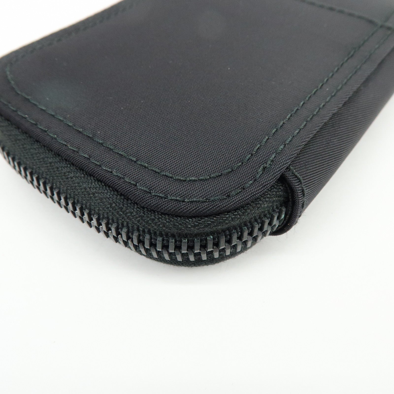 PRADA Triangle Logo Nylon Saffiano Leather Zippy Key Case Black 2PG003