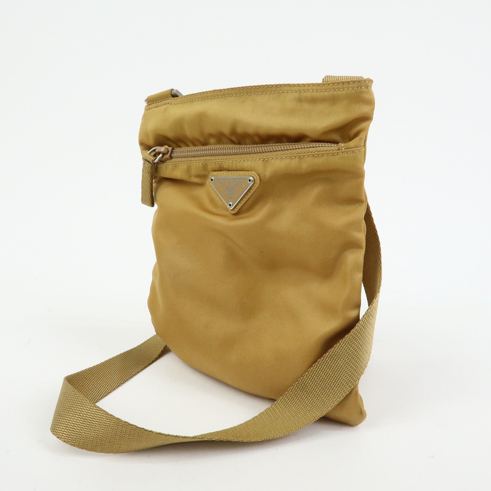 PRADA Triangle Logo Nylon Shoulder Crossbody Bag Light Brown B7792