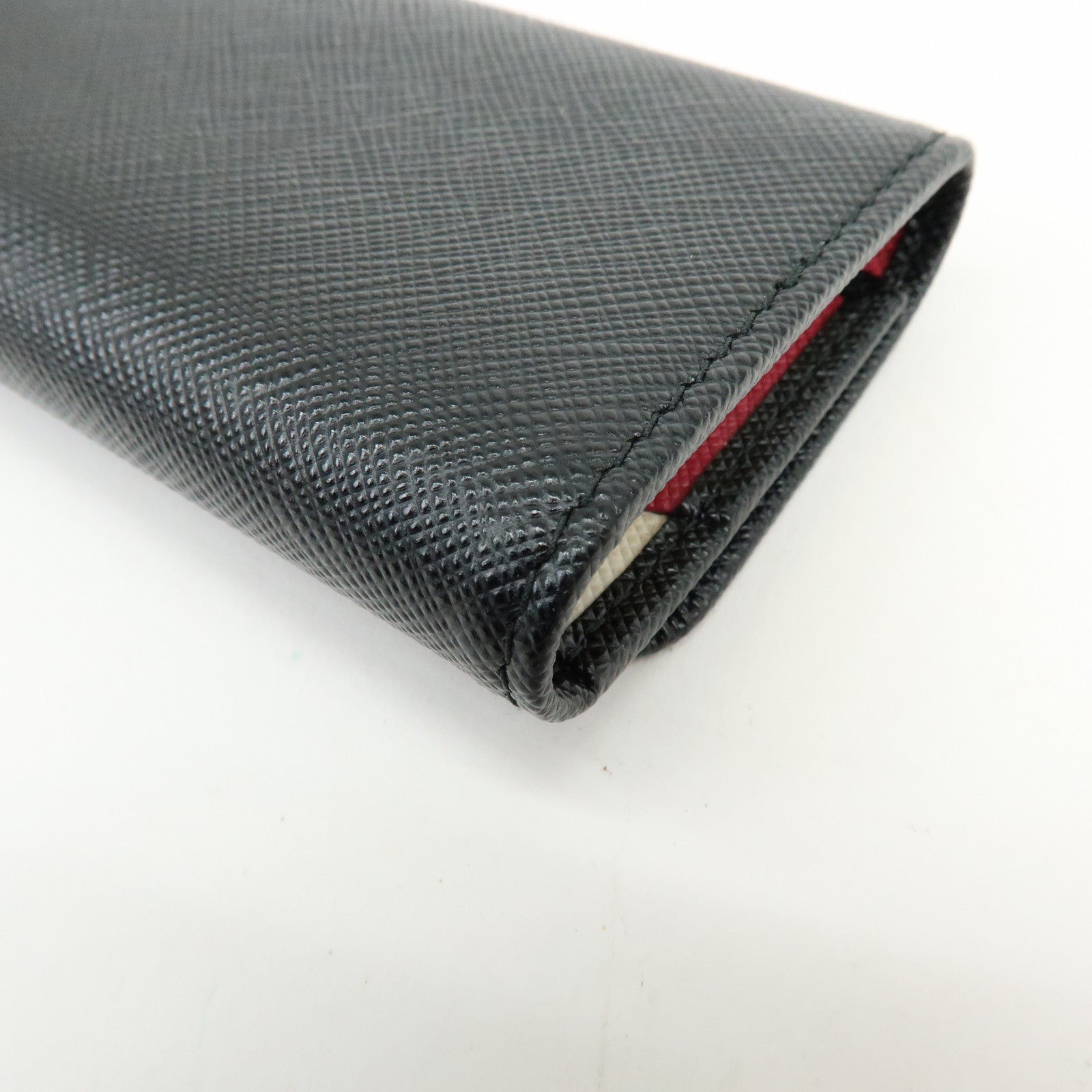 PRADA Logo Saffiano Leather 4 Ring Key Case Key Holder Black 1PG004